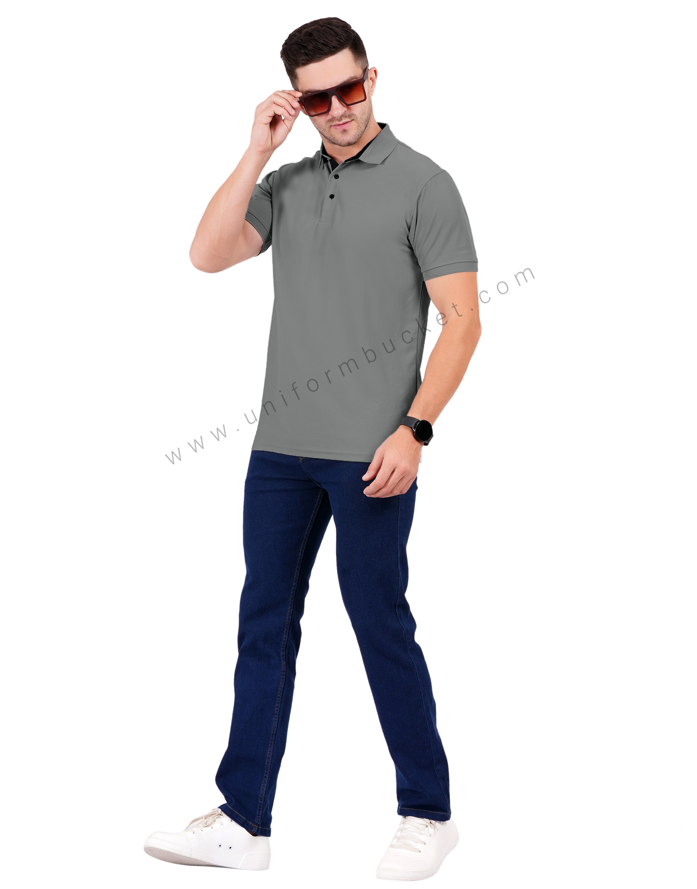 Dark Grey polo T-shirt with Black trim thumbnail 6