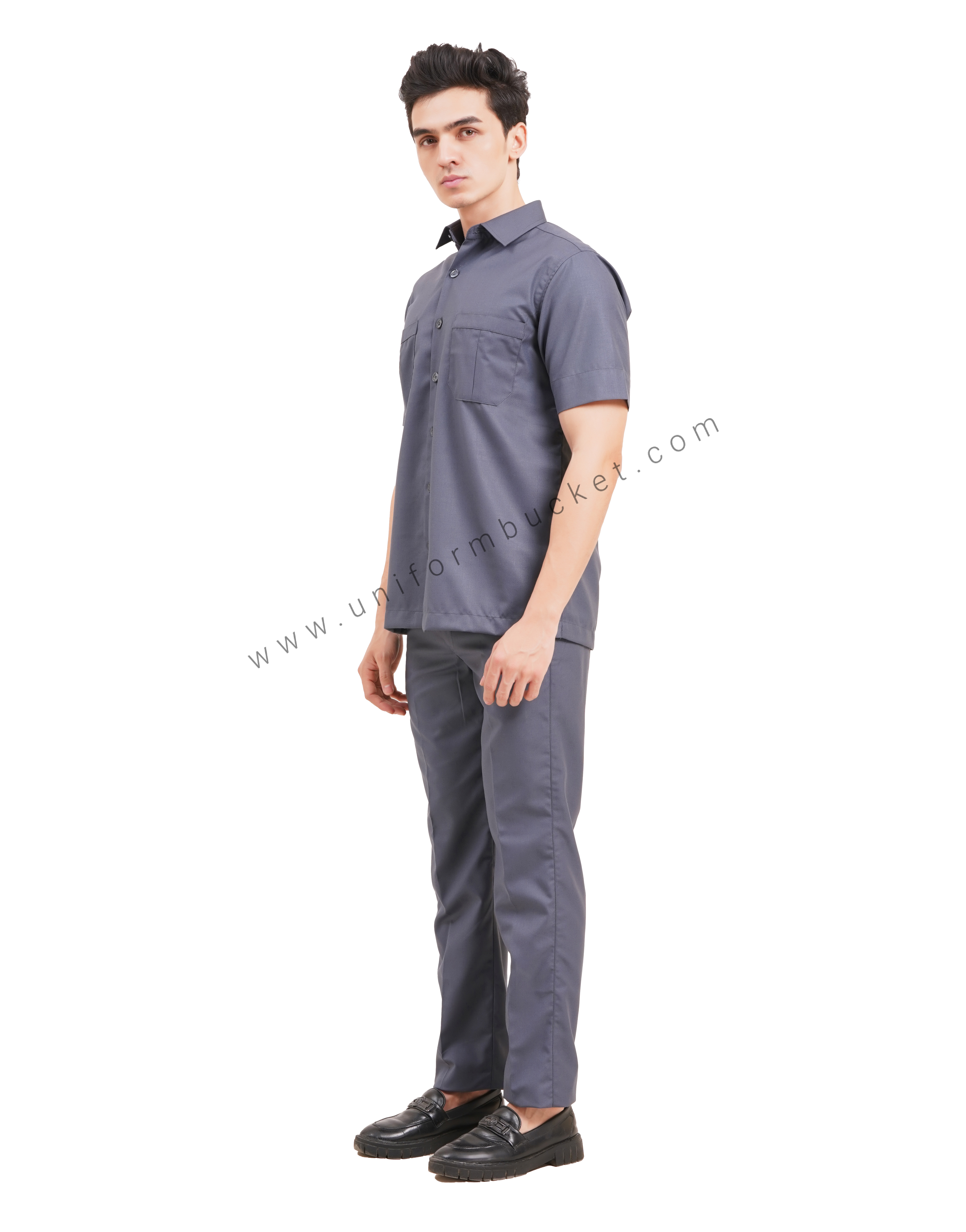 DARK GREY SAFARI SHIRT WITH TWO HIDDEN  BOX PLEAT POCKET thumbnail 3
