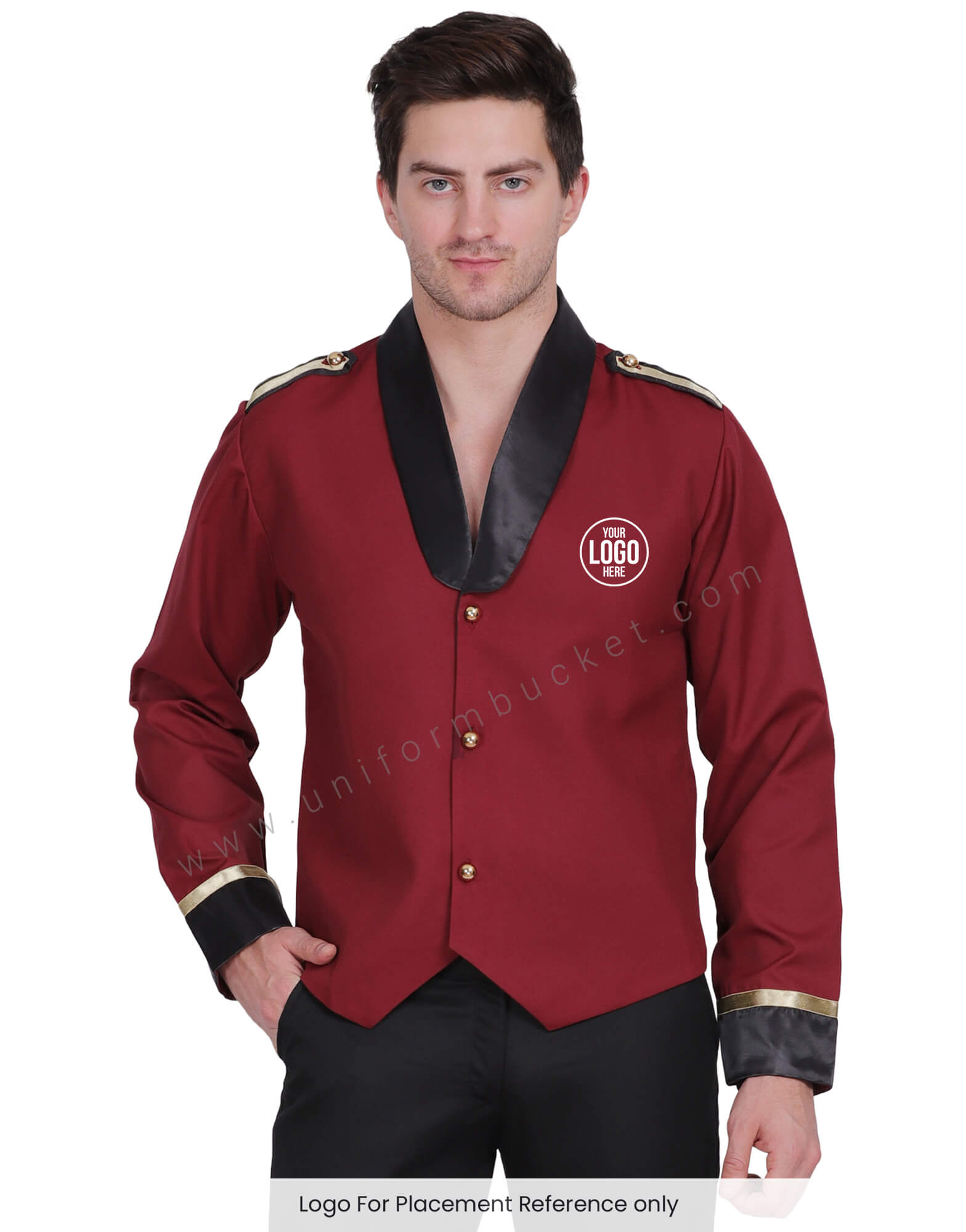 Doorman Uniform Maroon Jacket With Tuxedo Collar view 1