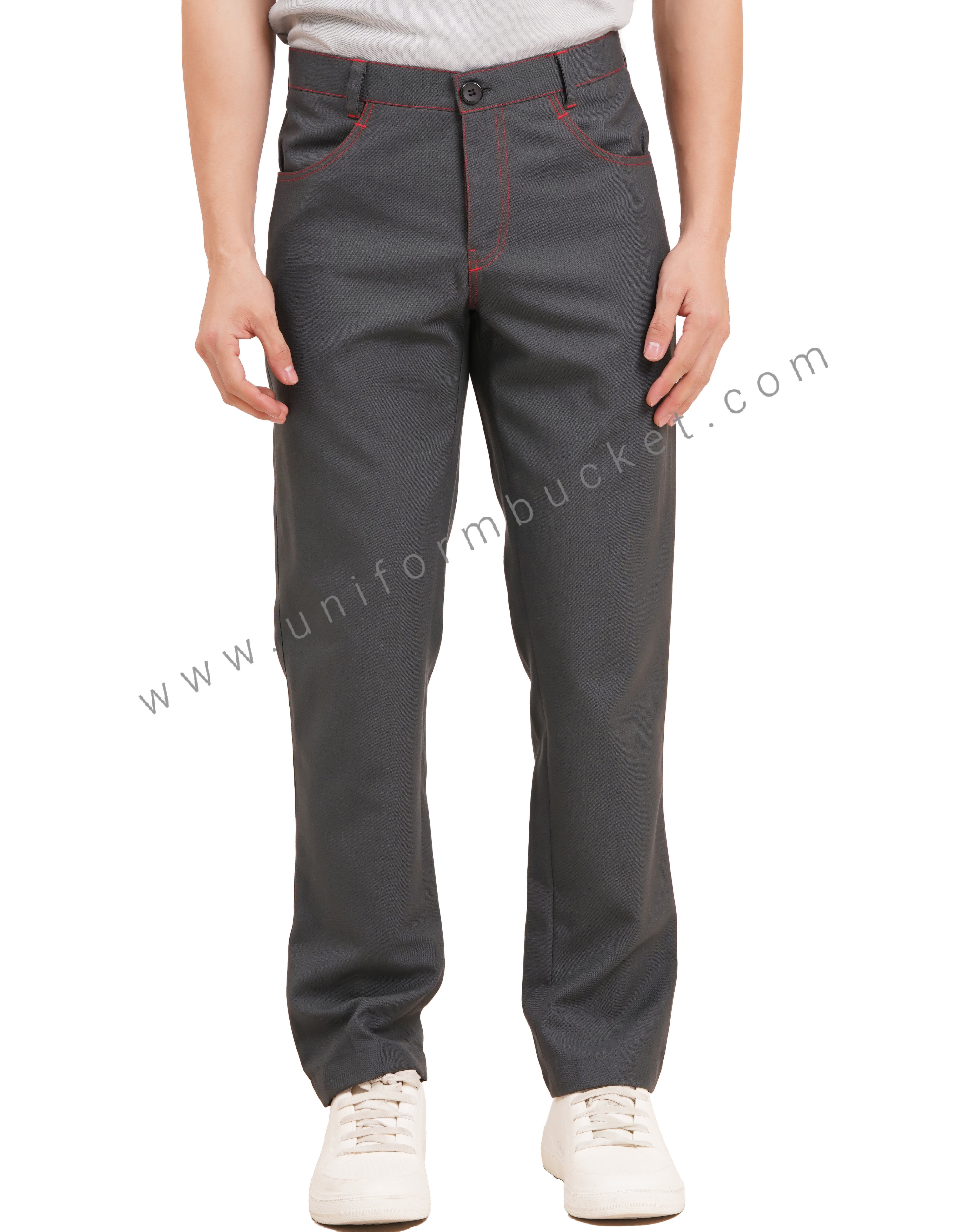 DUSTY GREY MALE TROUSER WITH DENIM LOOK POCKET  & STITCH BY RED THREAD view 1