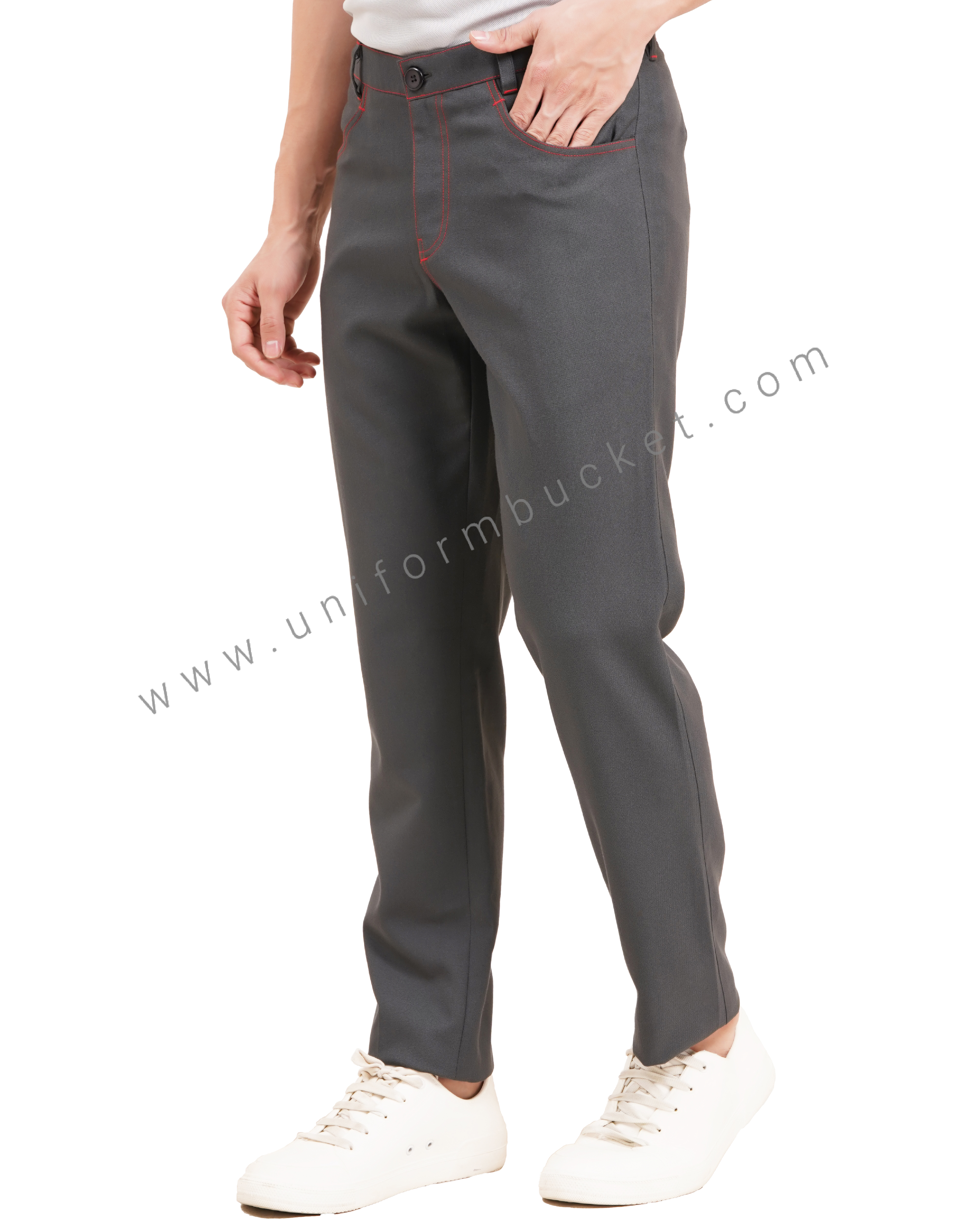 DUSTY GREY MALE TROUSER WITH DENIM LOOK POCKET  & STITCH BY RED THREAD thumbnail 2