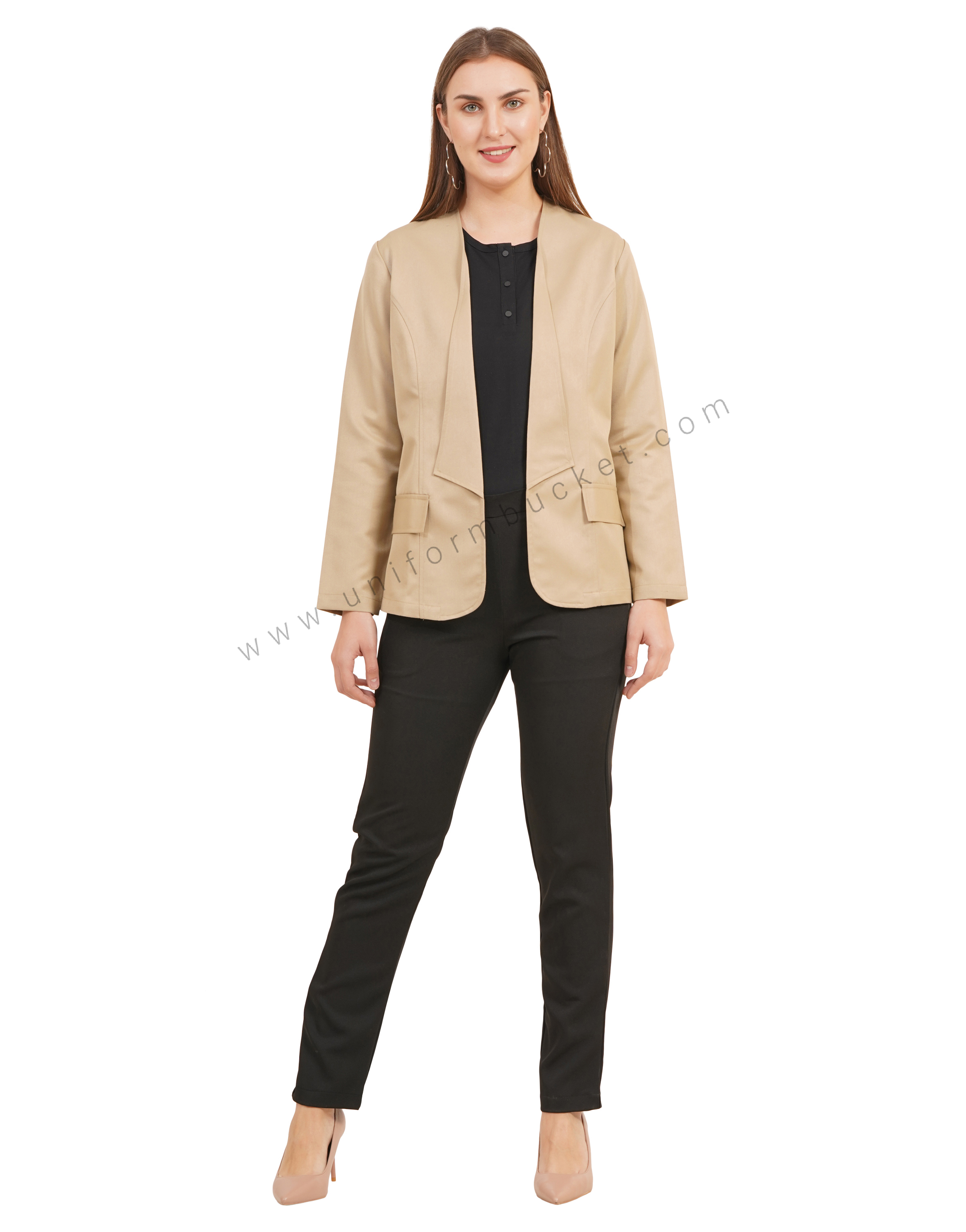 Elegant Beige Front Open Workwear Blazer thumbnail 4