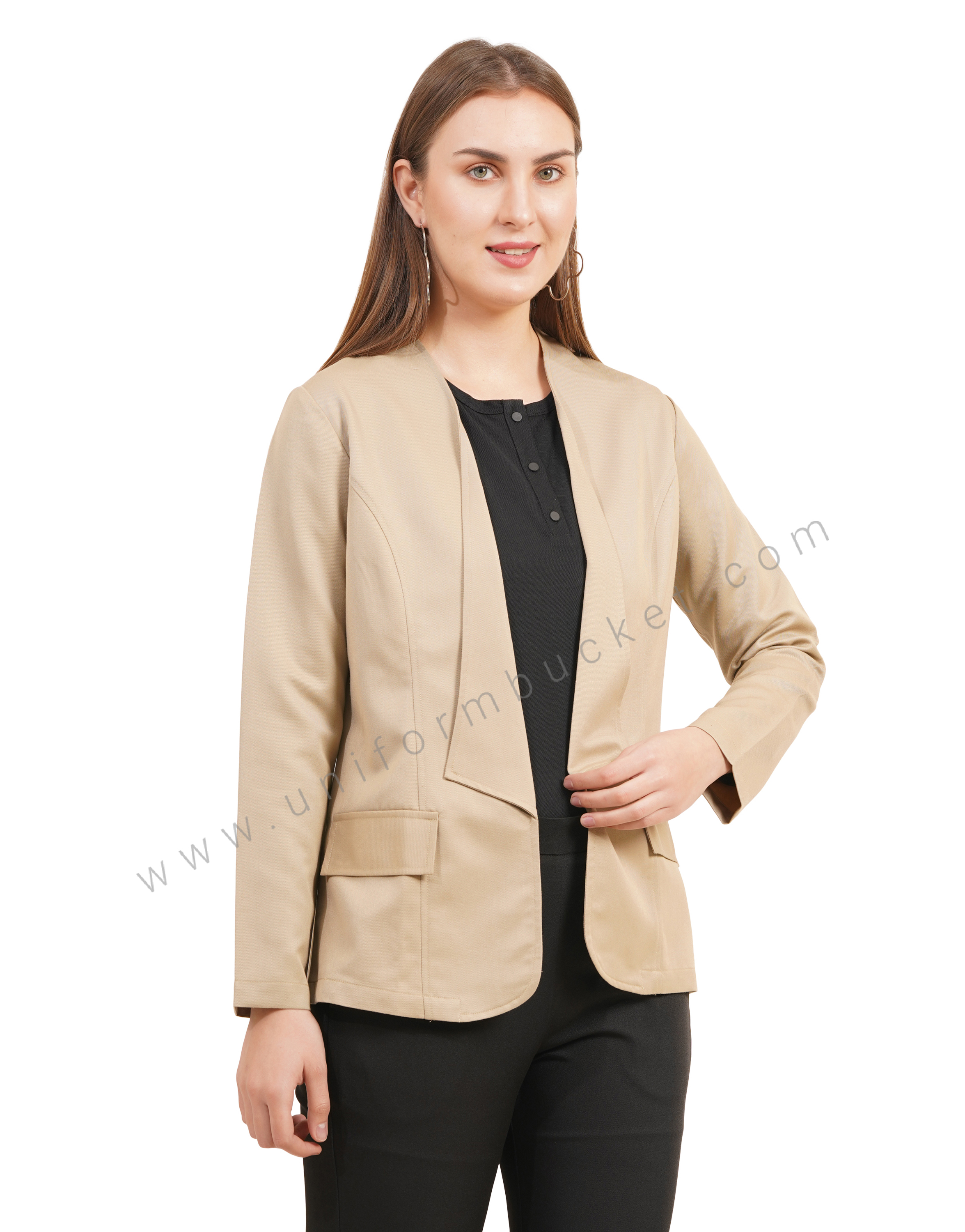 Elegant Beige Front Open Workwear Blazer thumbnail 5