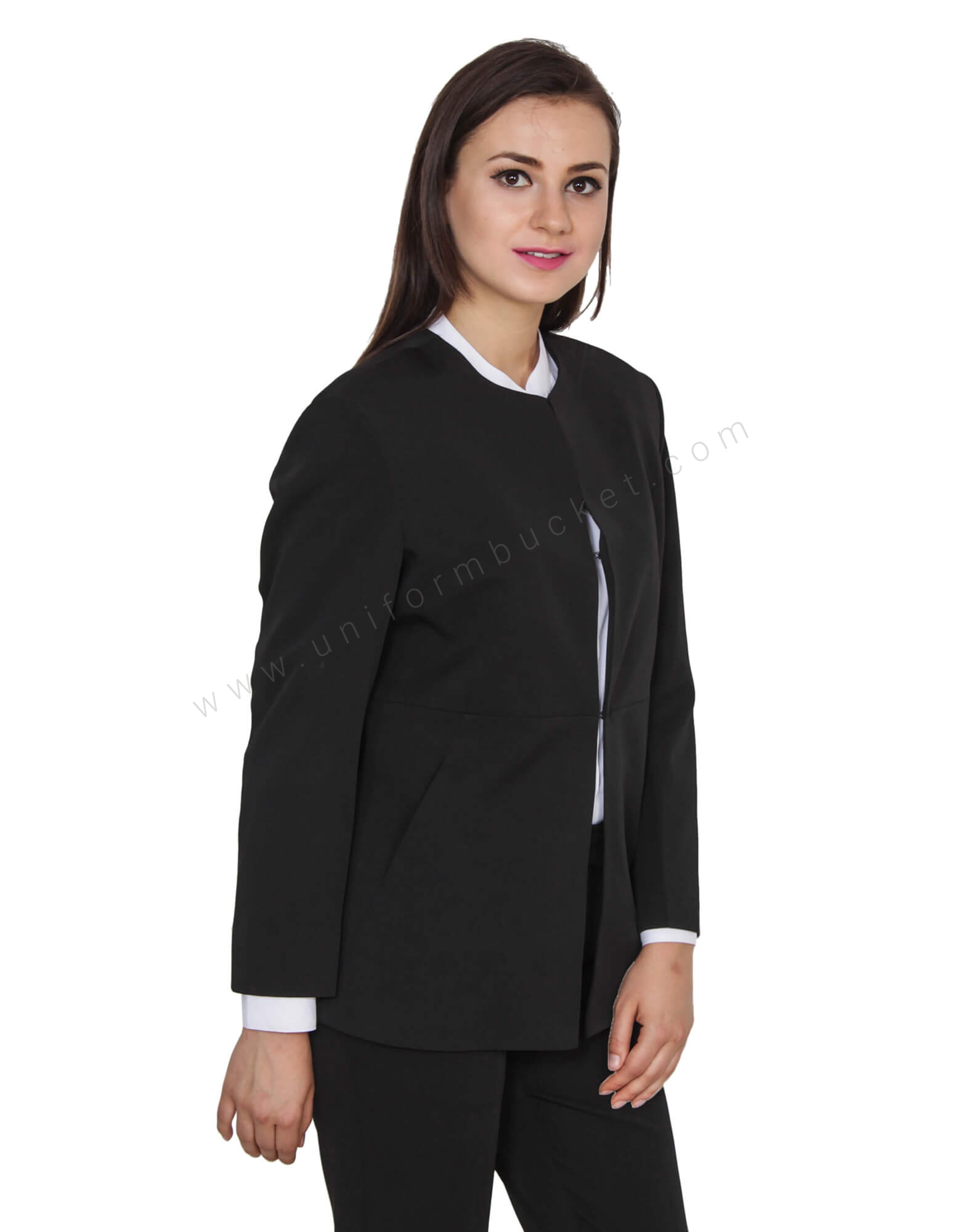 Keyhole Neck Elegant Black Blazer thumbnail 4