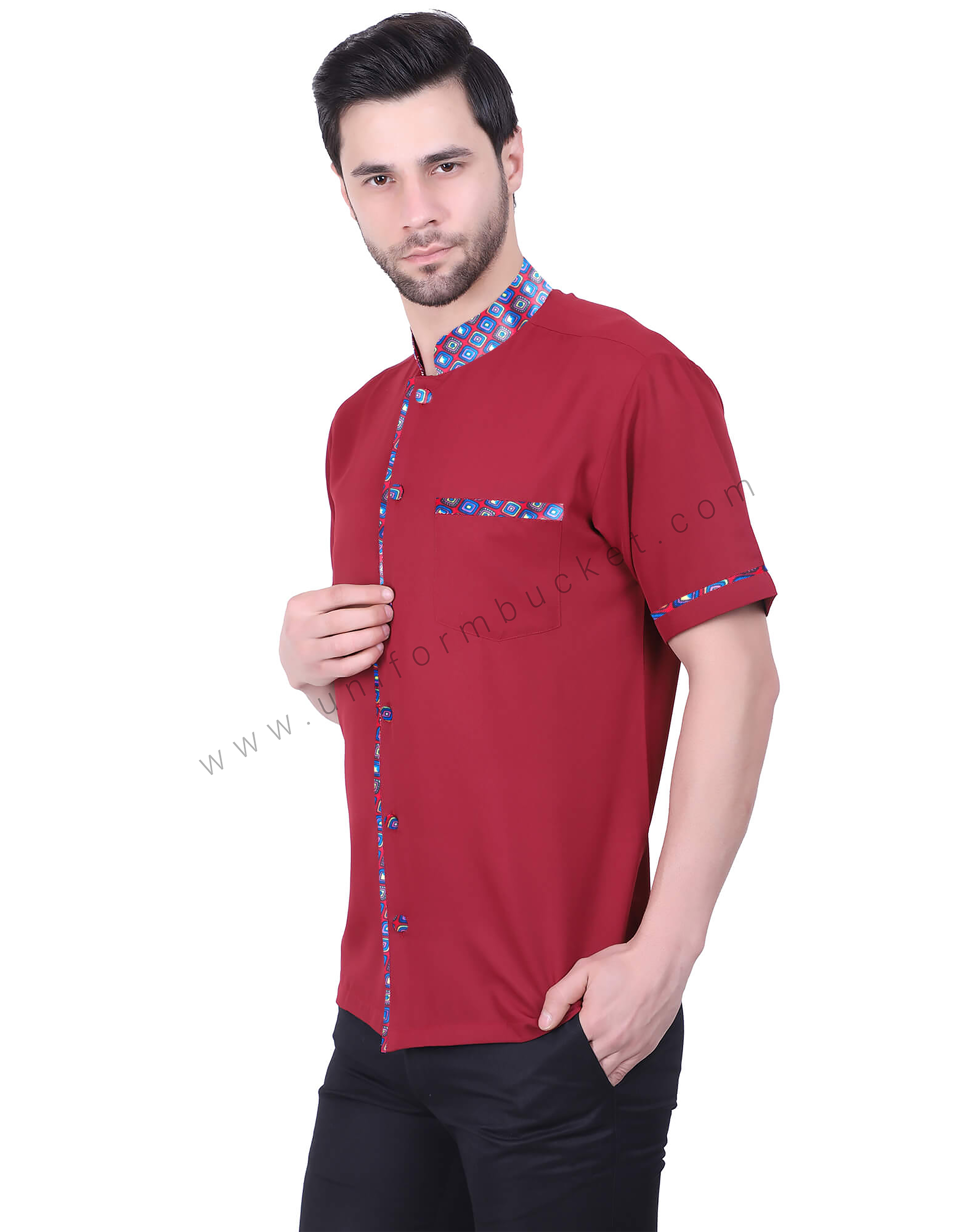 Elegant Maroon Shirt With Colorful trims thumbnail 2