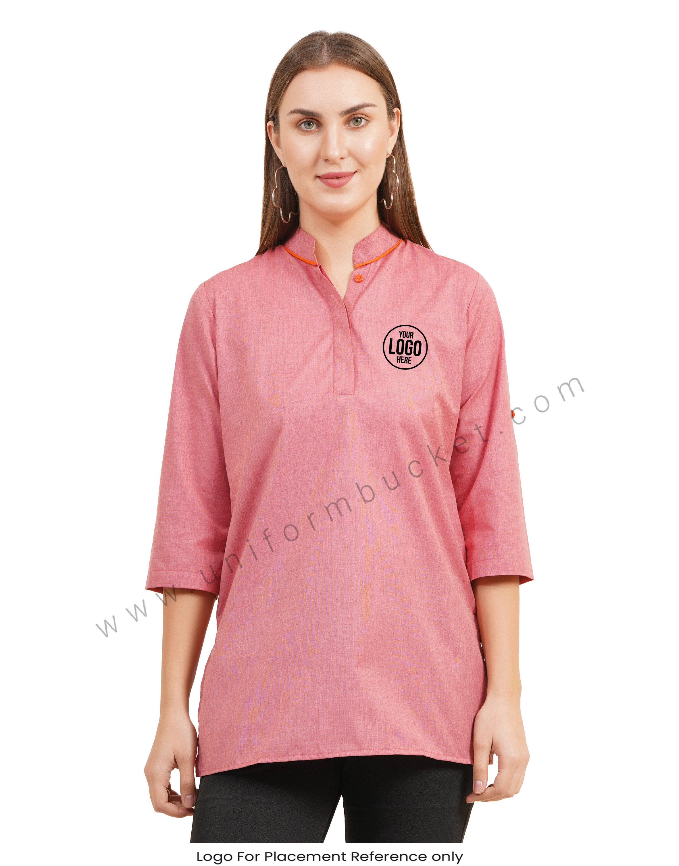 Elegant Red Mandarin Collar Kurti with Orange Detailing view 1