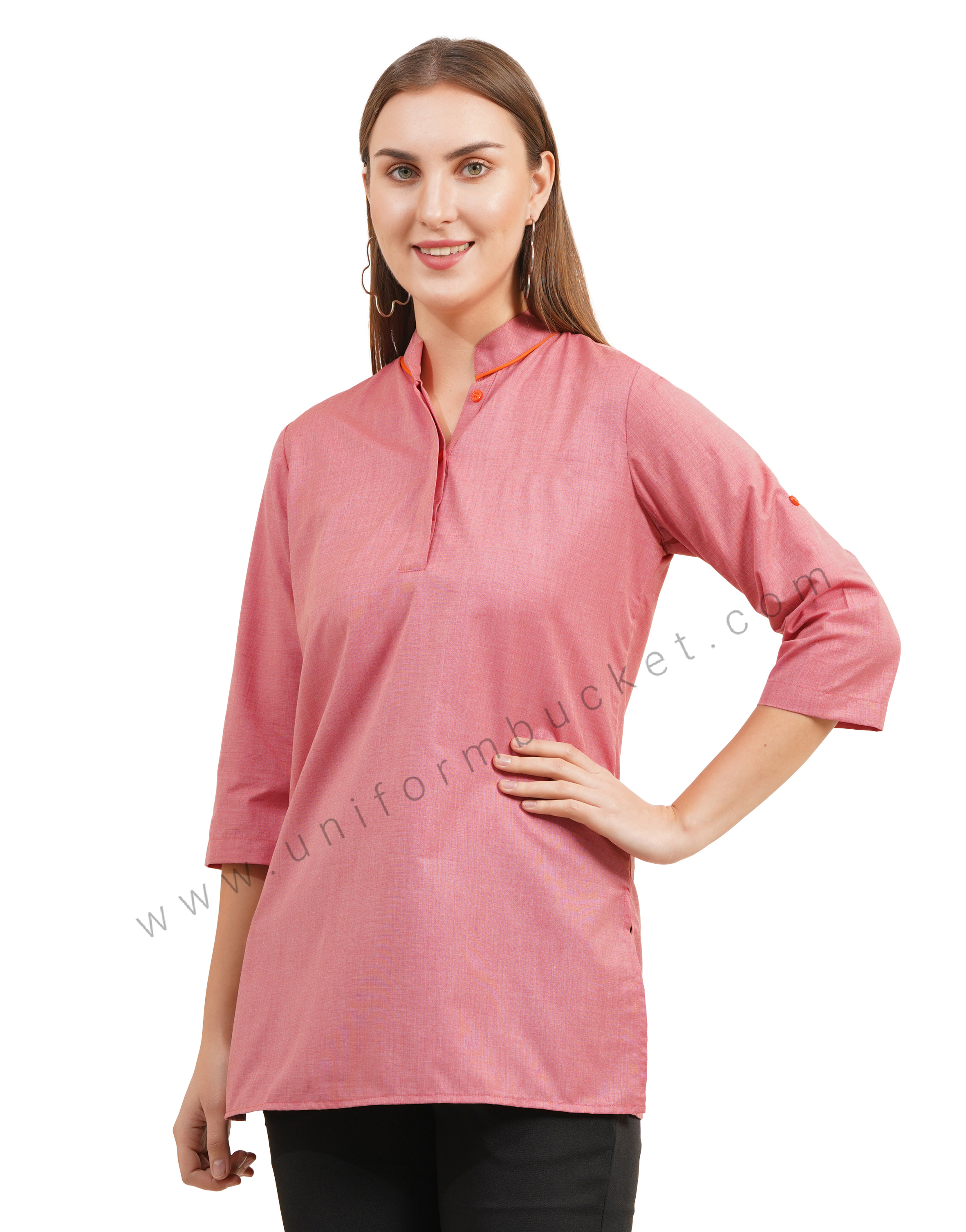 Elegant Red Mandarin Collar Kurti with Orange Detailing thumbnail 2