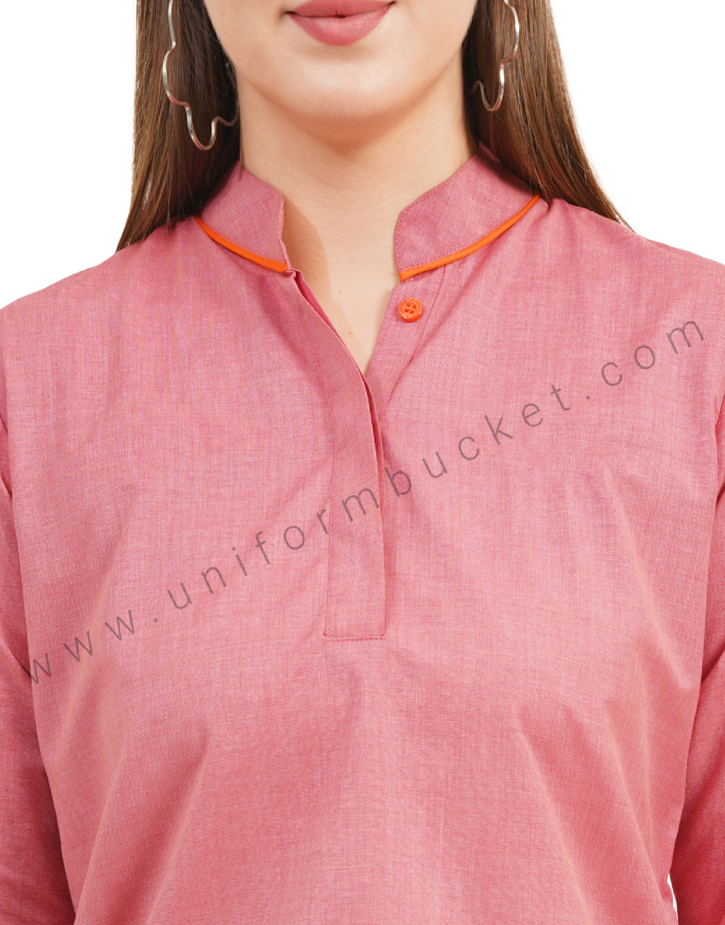 Elegant Red Mandarin Collar Kurti with Orange Detailing thumbnail 3