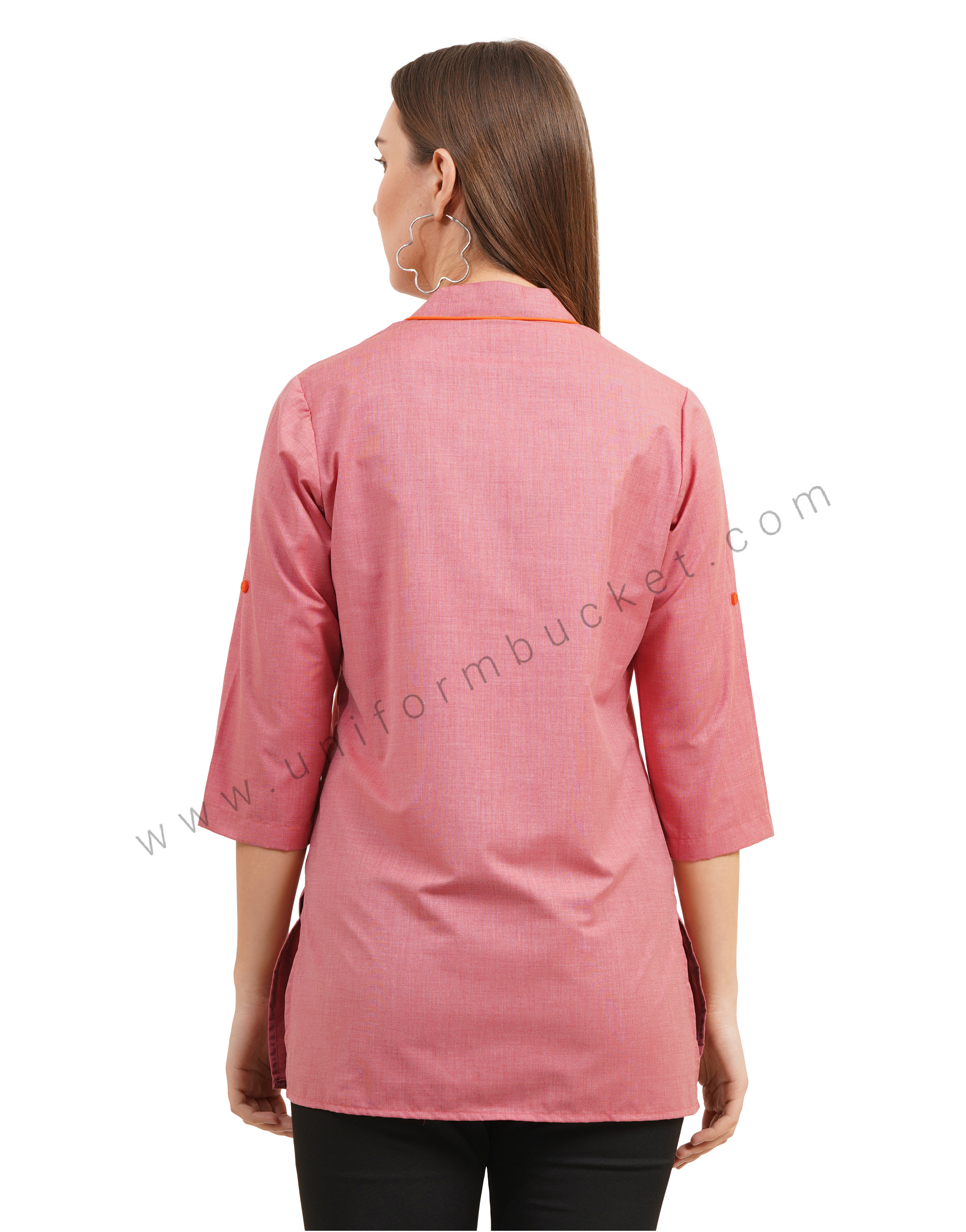 Elegant Red Mandarin Collar Kurti with Orange Detailing thumbnail 4