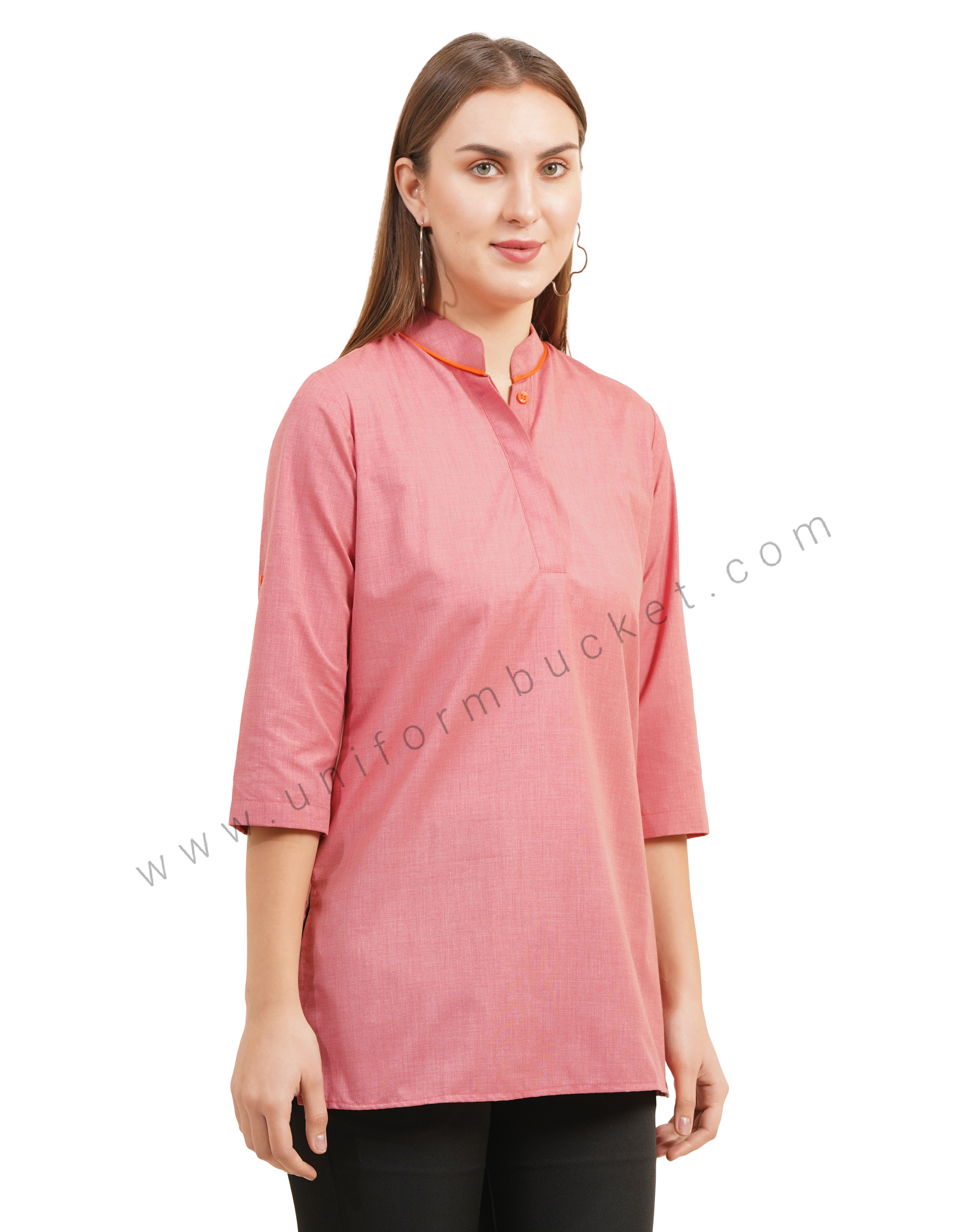 Elegant Red Mandarin Collar Kurti with Orange Detailing thumbnail 5