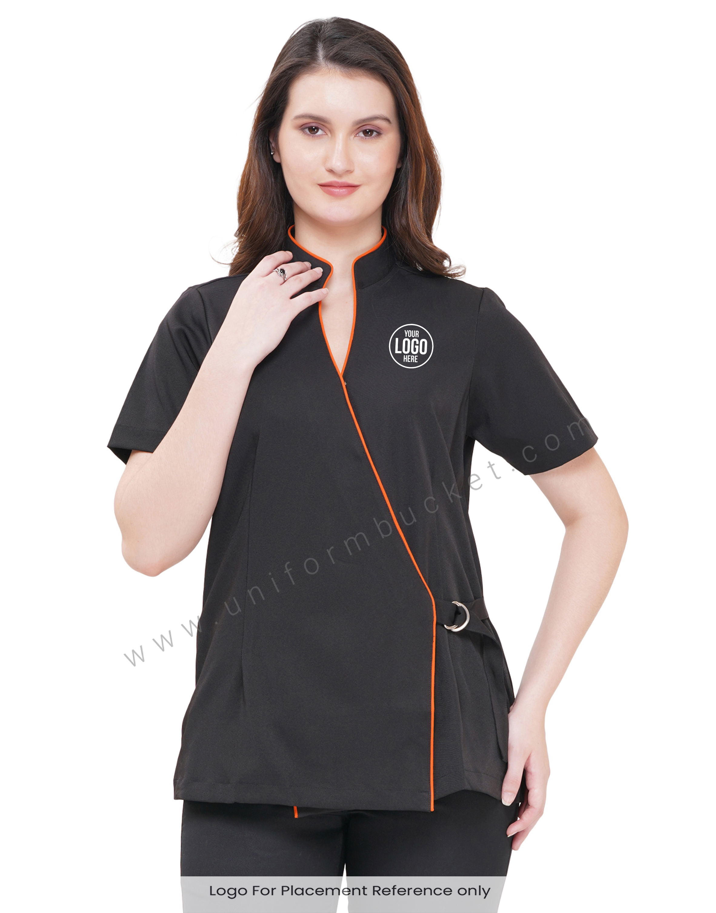 FEMALE BLACK  BAND COLLAR FEMALE TOP WITH ORANGE PIPING view 1