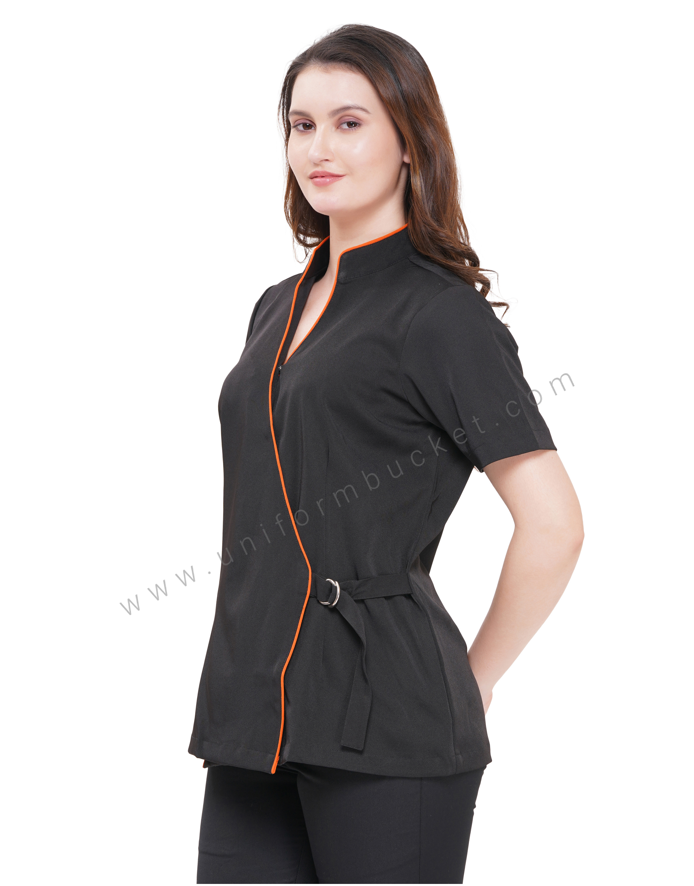 FEMALE BLACK  BAND COLLAR FEMALE TOP WITH ORANGE PIPING thumbnail 2