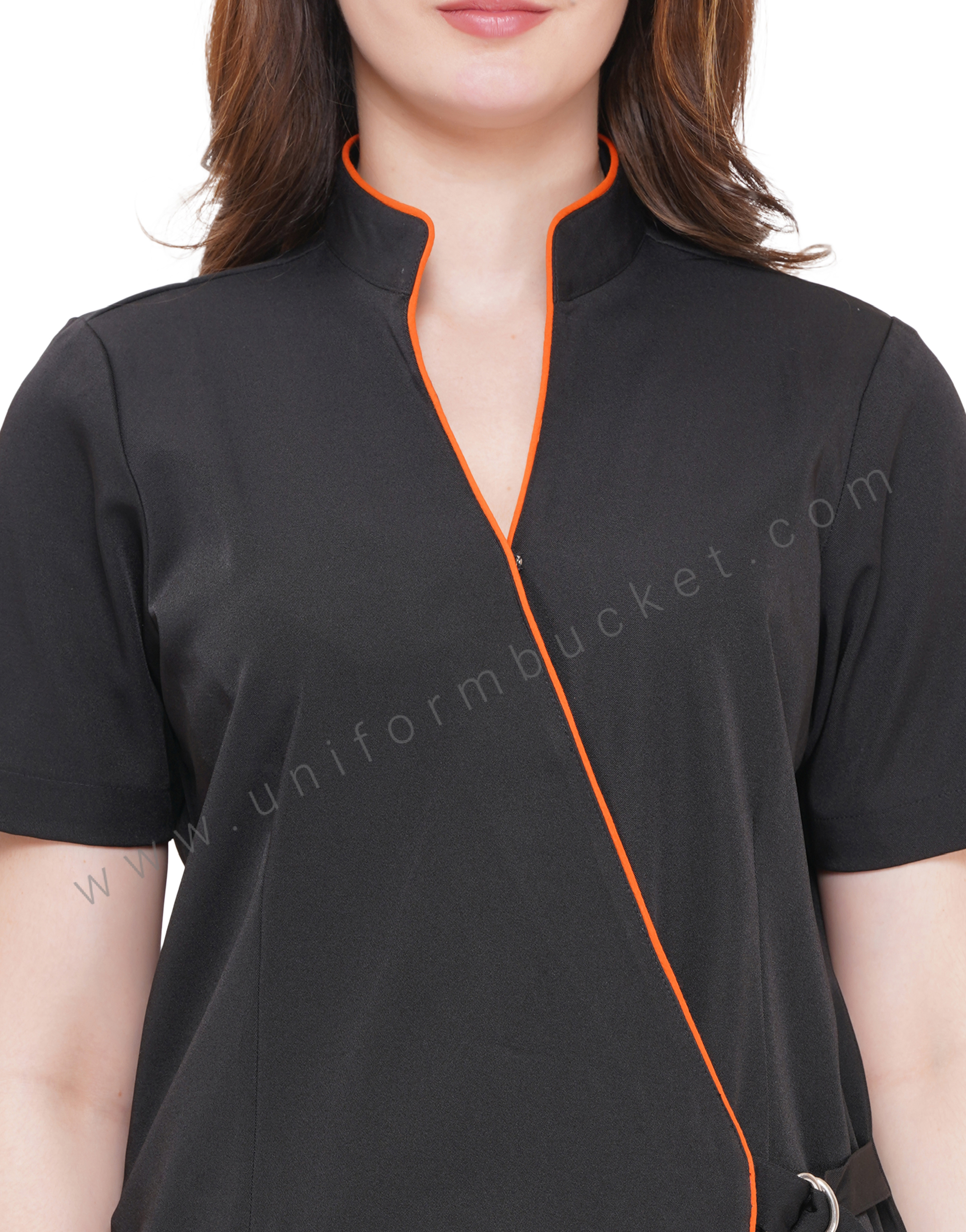 FEMALE BLACK  BAND COLLAR FEMALE TOP WITH ORANGE PIPING thumbnail 4