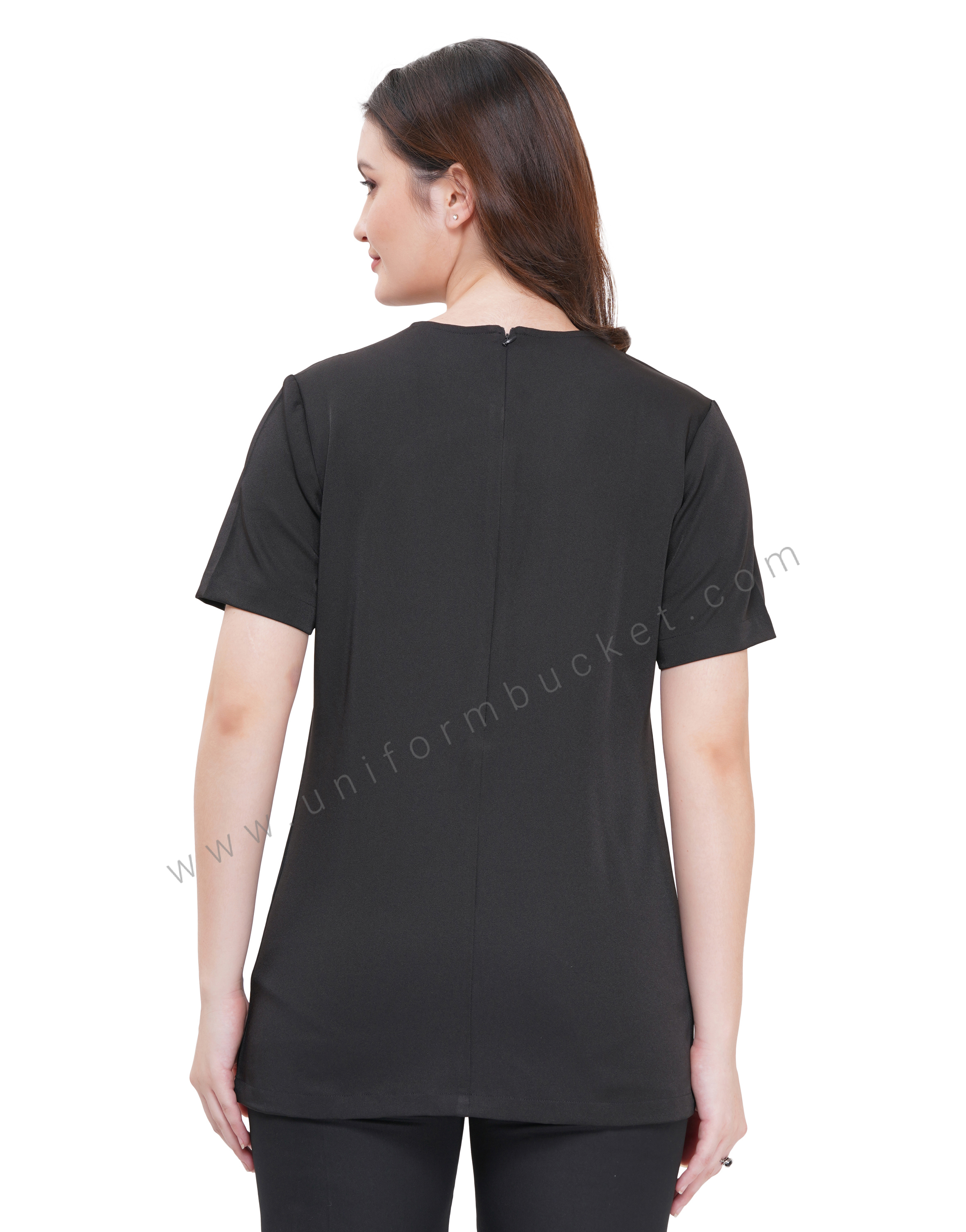 FEMALE BLACK ONE SIDE SEA GREEN PIPING TUNIC WITH RIGHT SIDE POCKET thumbnail 5