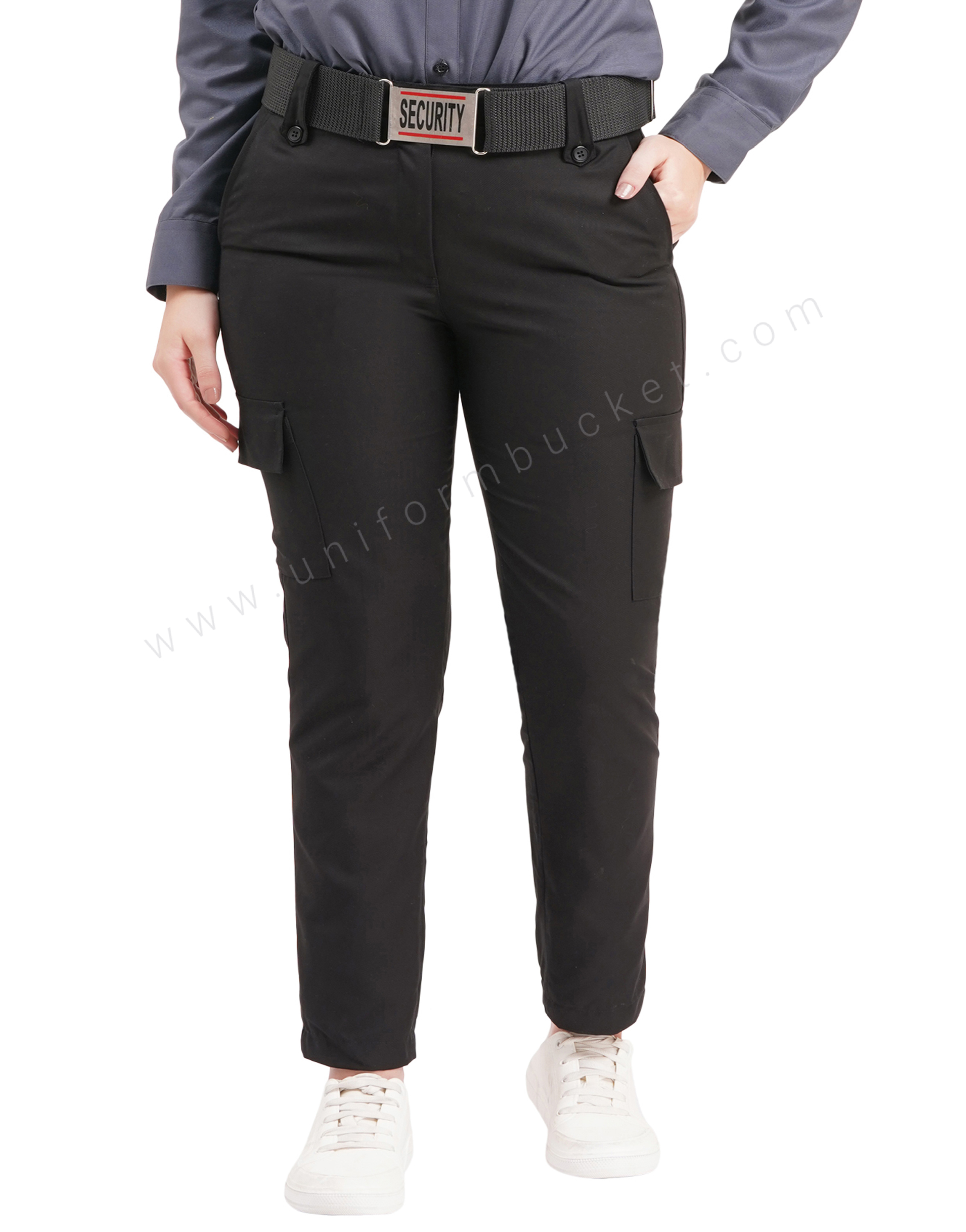 Female Black Security Guard  trouser with three loops & knee patch pocket with flap thumbnail 2
