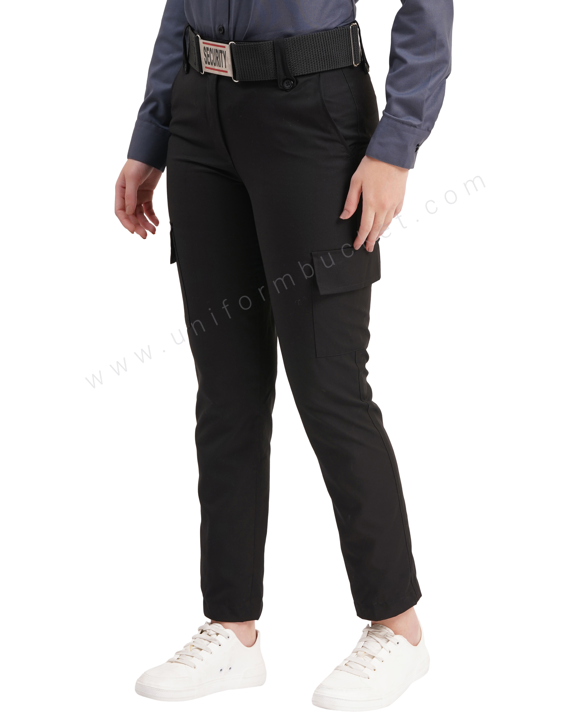 Female Black Security Guard  trouser with three loops & knee patch pocket with flap thumbnail 3