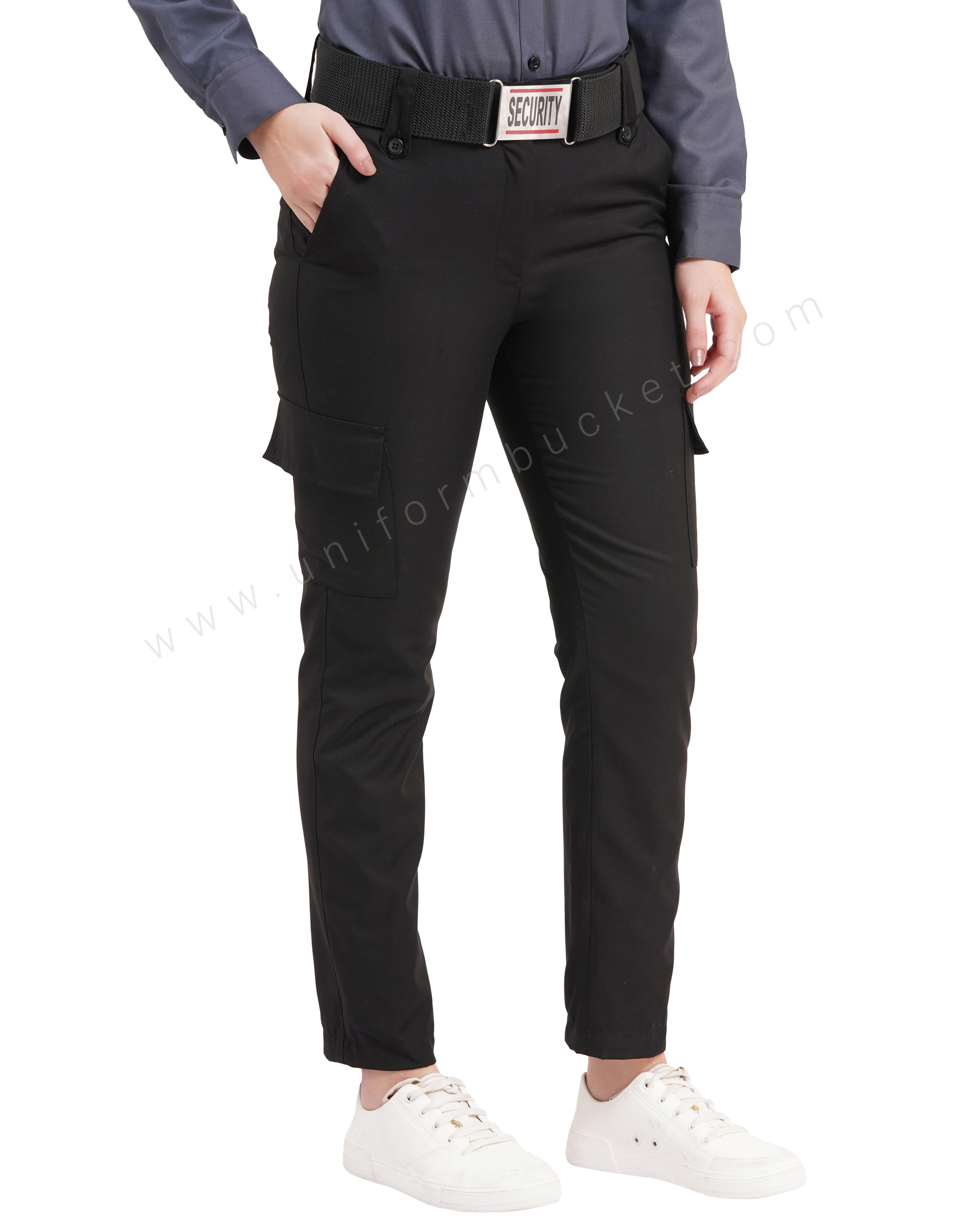 Female Black Security Guard  trouser with three loops & knee patch pocket with flap thumbnail 4