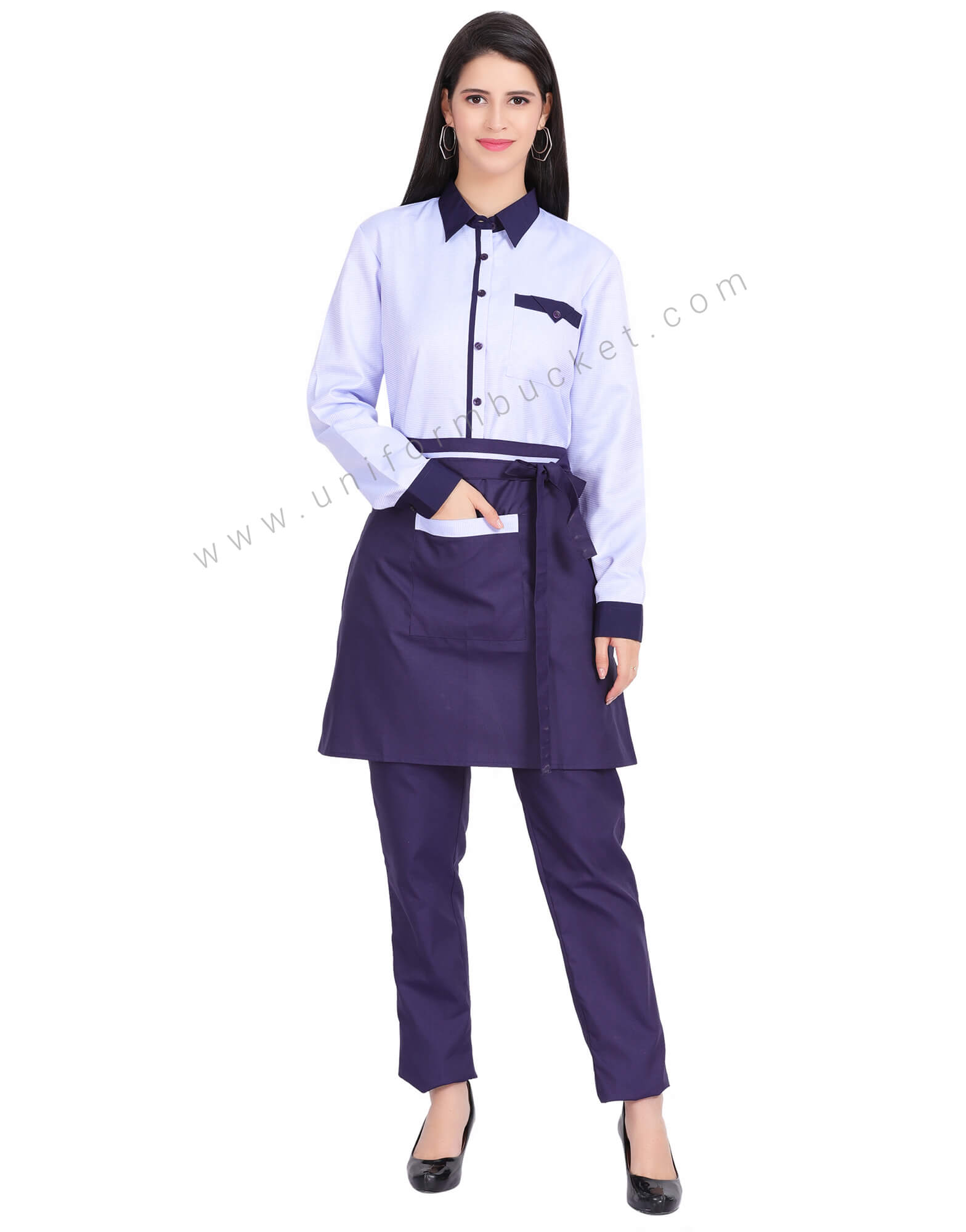 FEMALE BLUE DOTTED SHIRT WITH NAVY BLUE PIPING thumbnail 3
