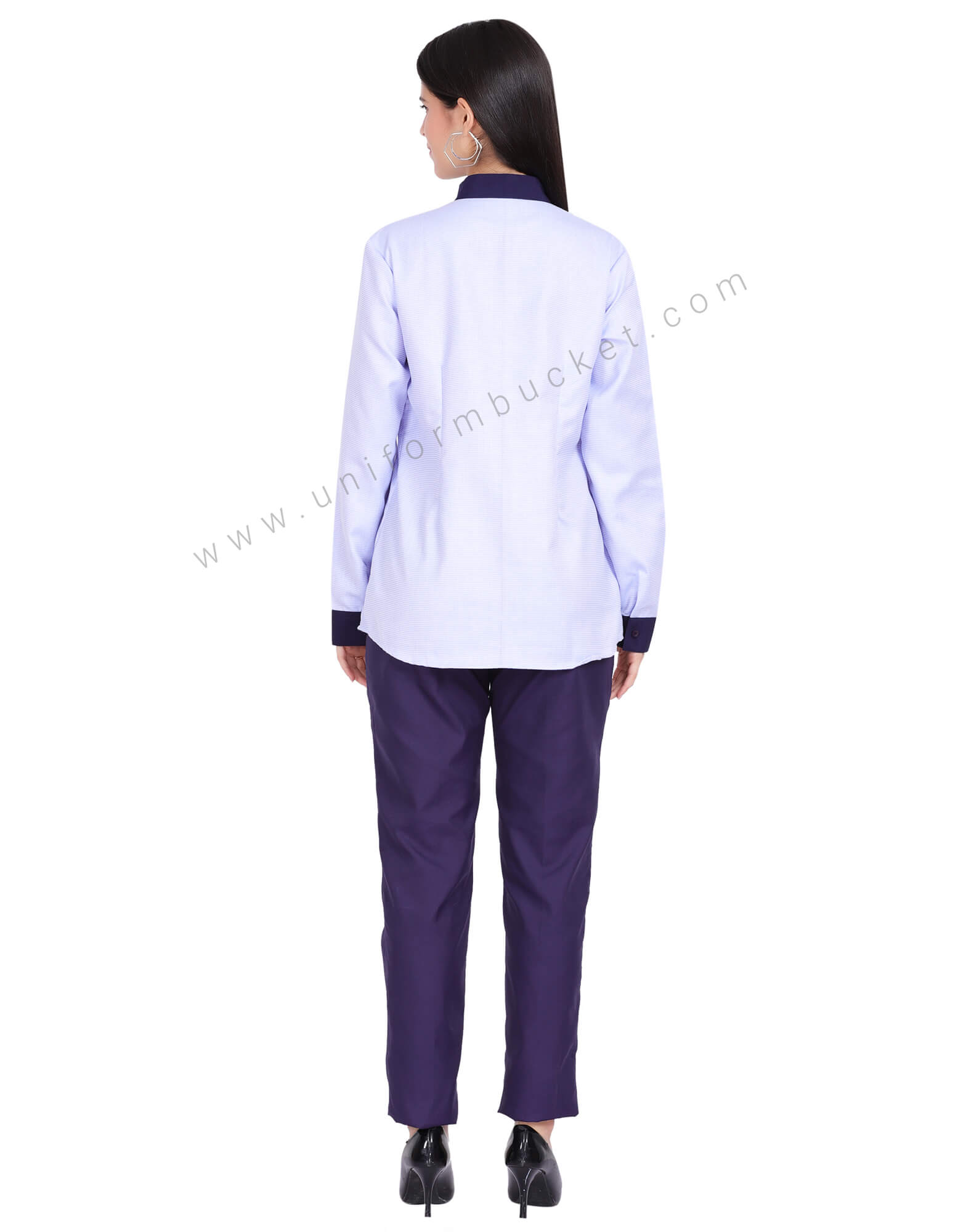 FEMALE BLUE DOTTED SHIRT WITH NAVY BLUE PIPING thumbnail 4