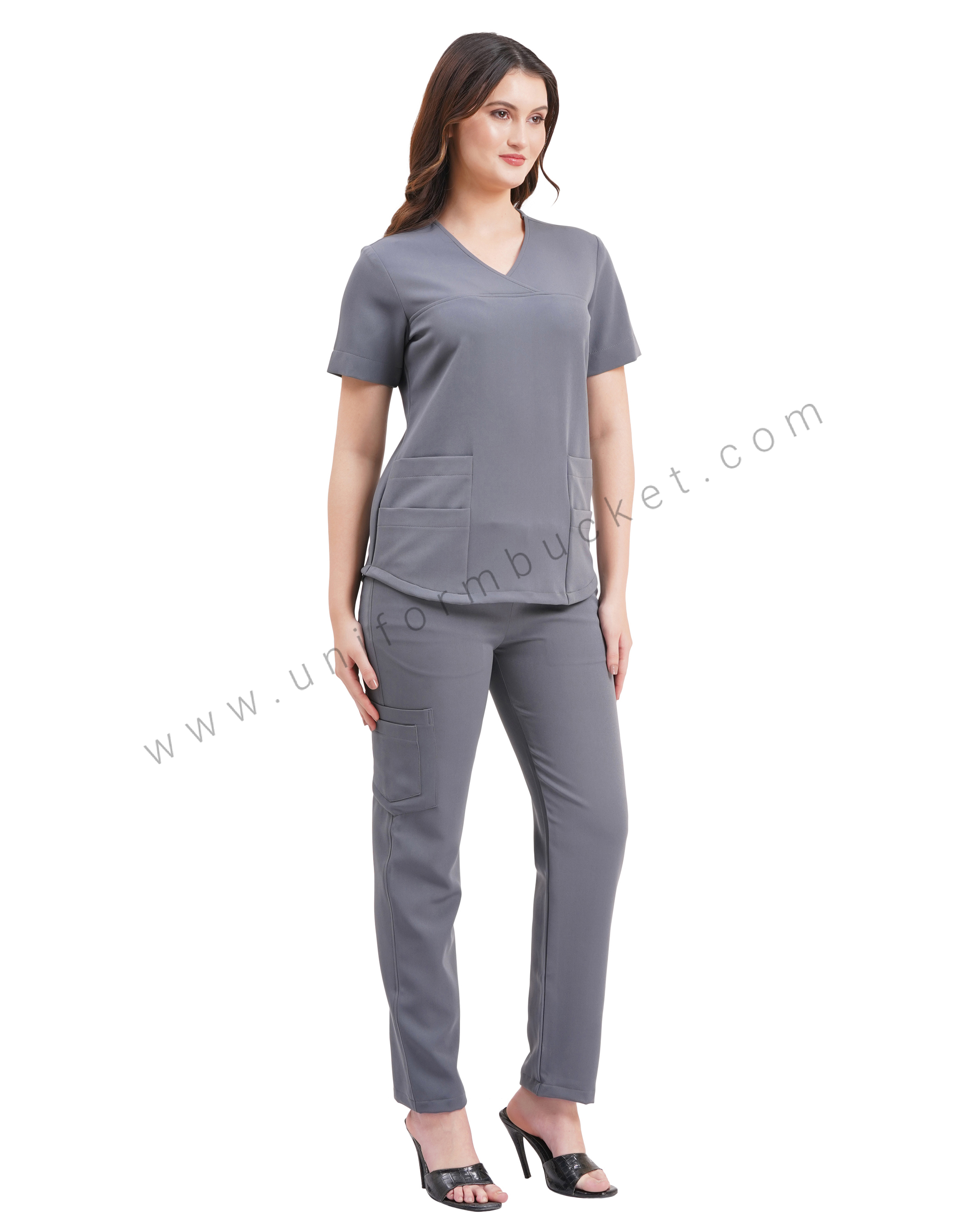 female grey top cross over yoke with bottom two joint pocket thumbnail 4