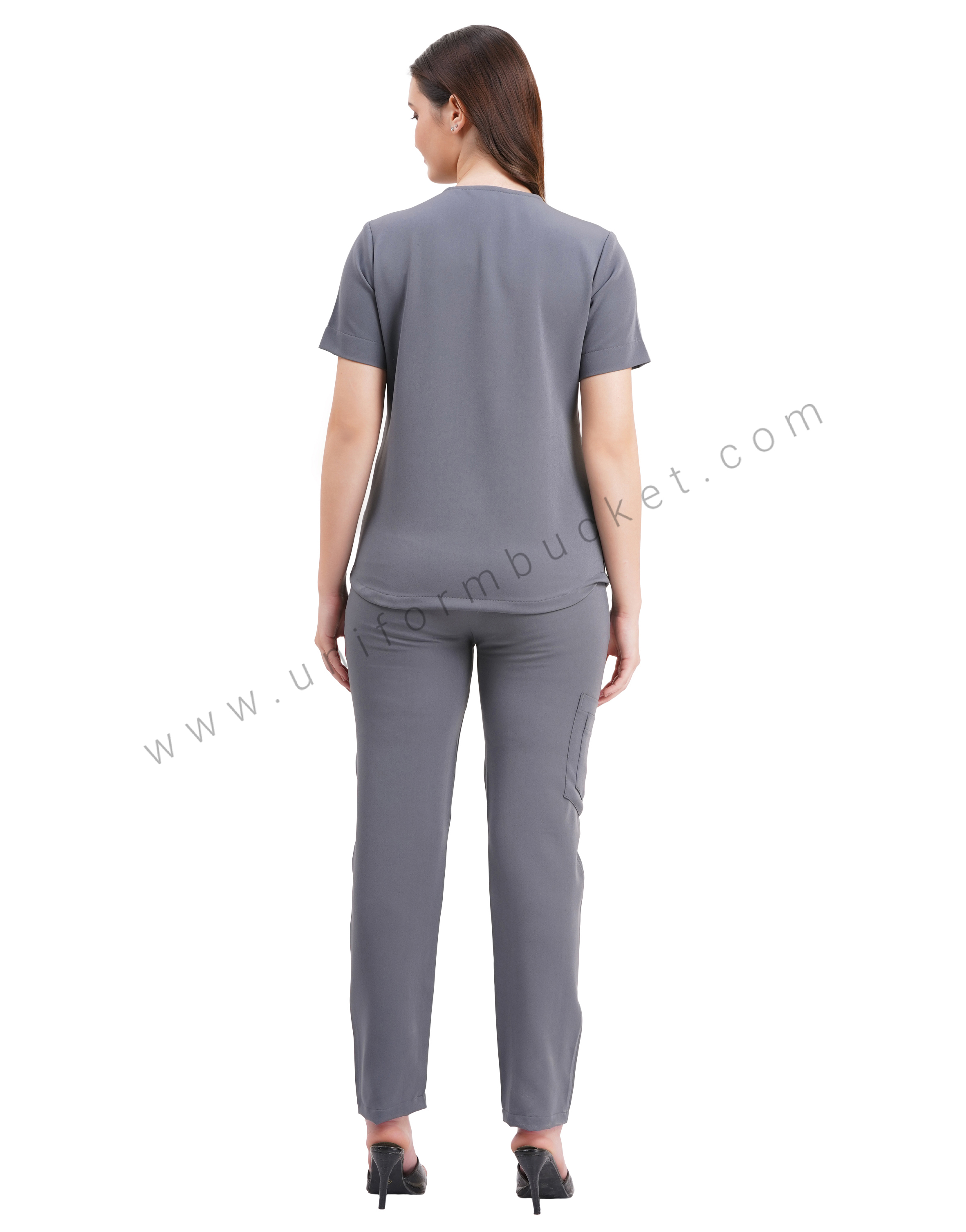 female grey top cross over yoke with bottom two joint pocket thumbnail 5