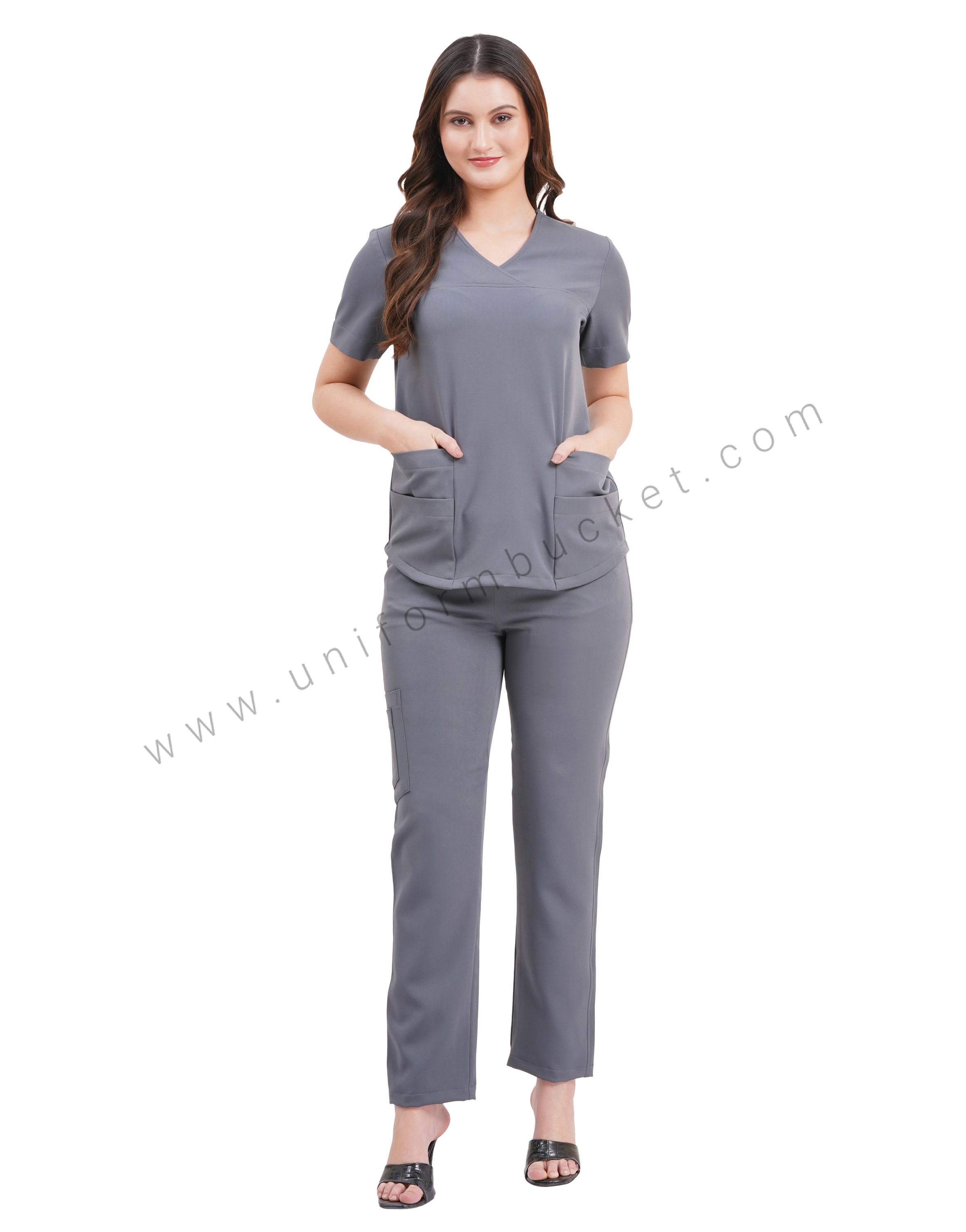 female grey top cross over yoke with bottom two joint pocket thumbnail 6