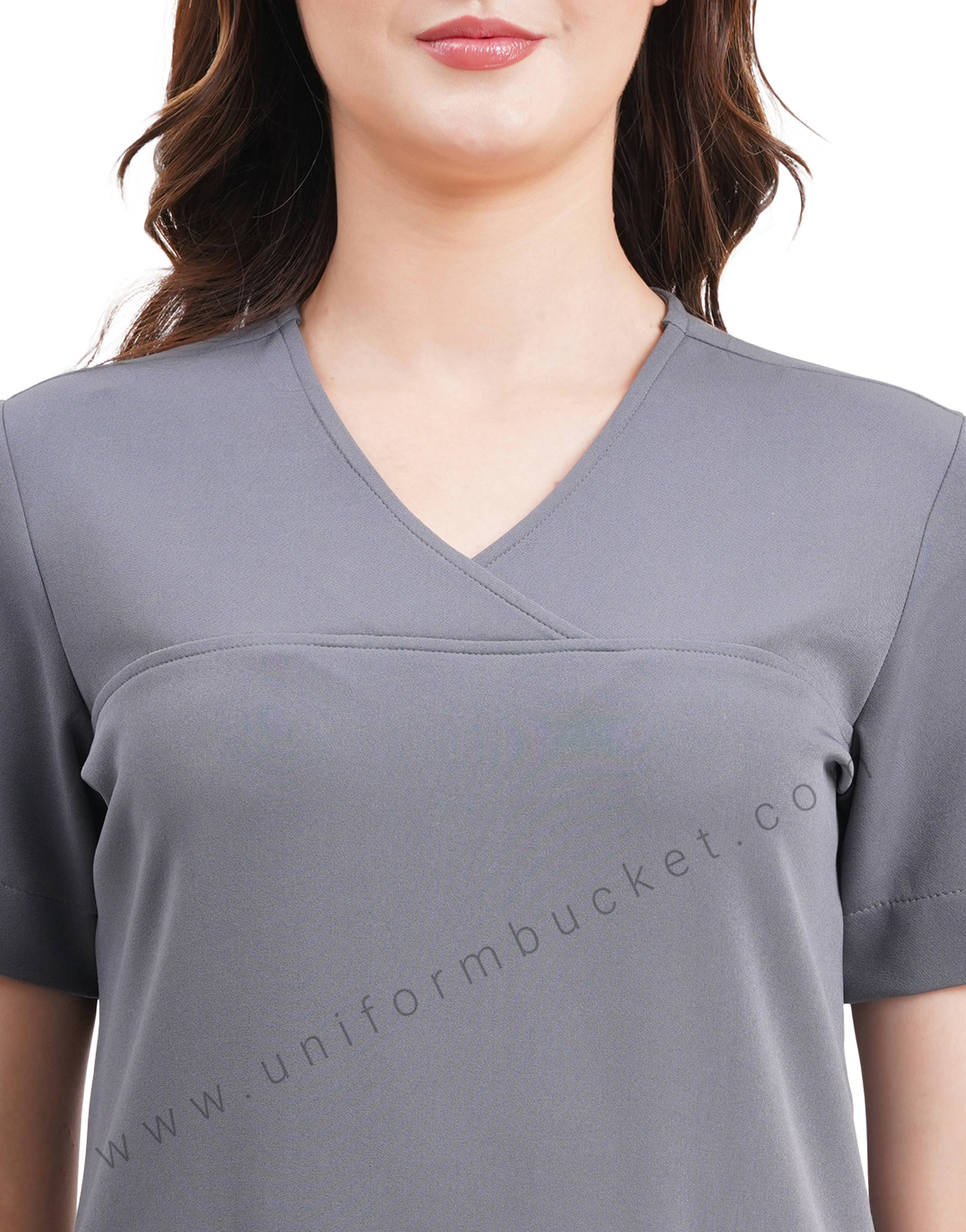 female grey top cross over yoke with bottom two joint pocket thumbnail 7