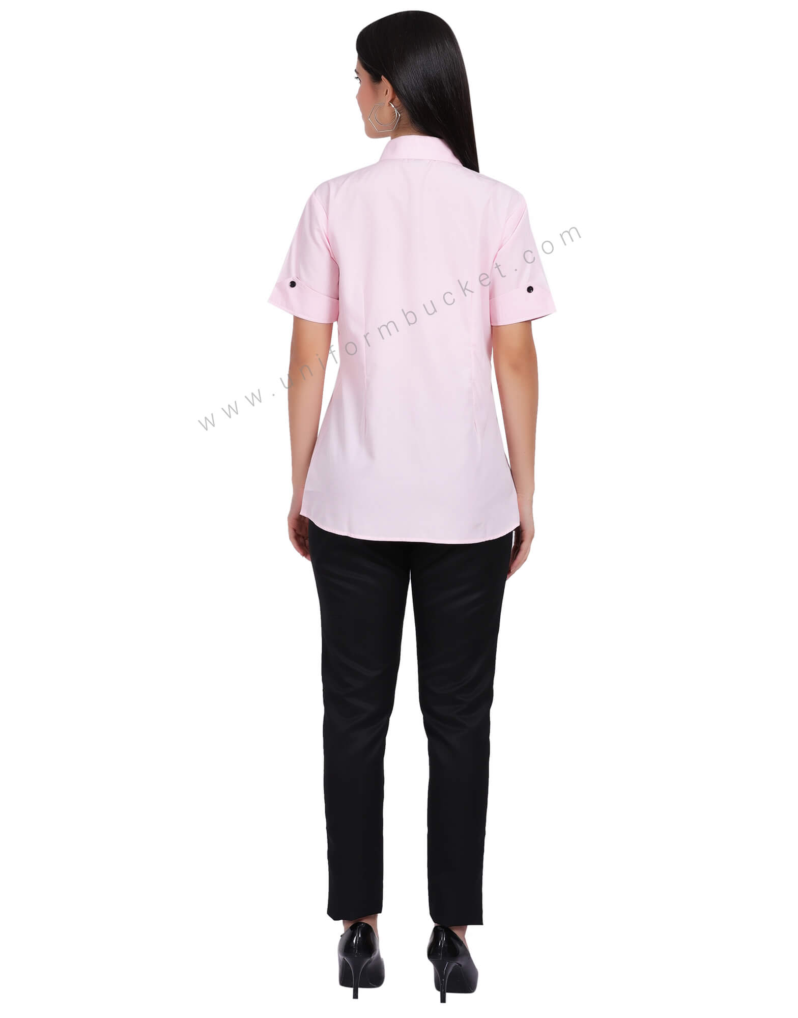 FEMALE HALF SLEEVE BOTTOM FOLD V CUT SHIRT WITH BLACK TRIM thumbnail 4