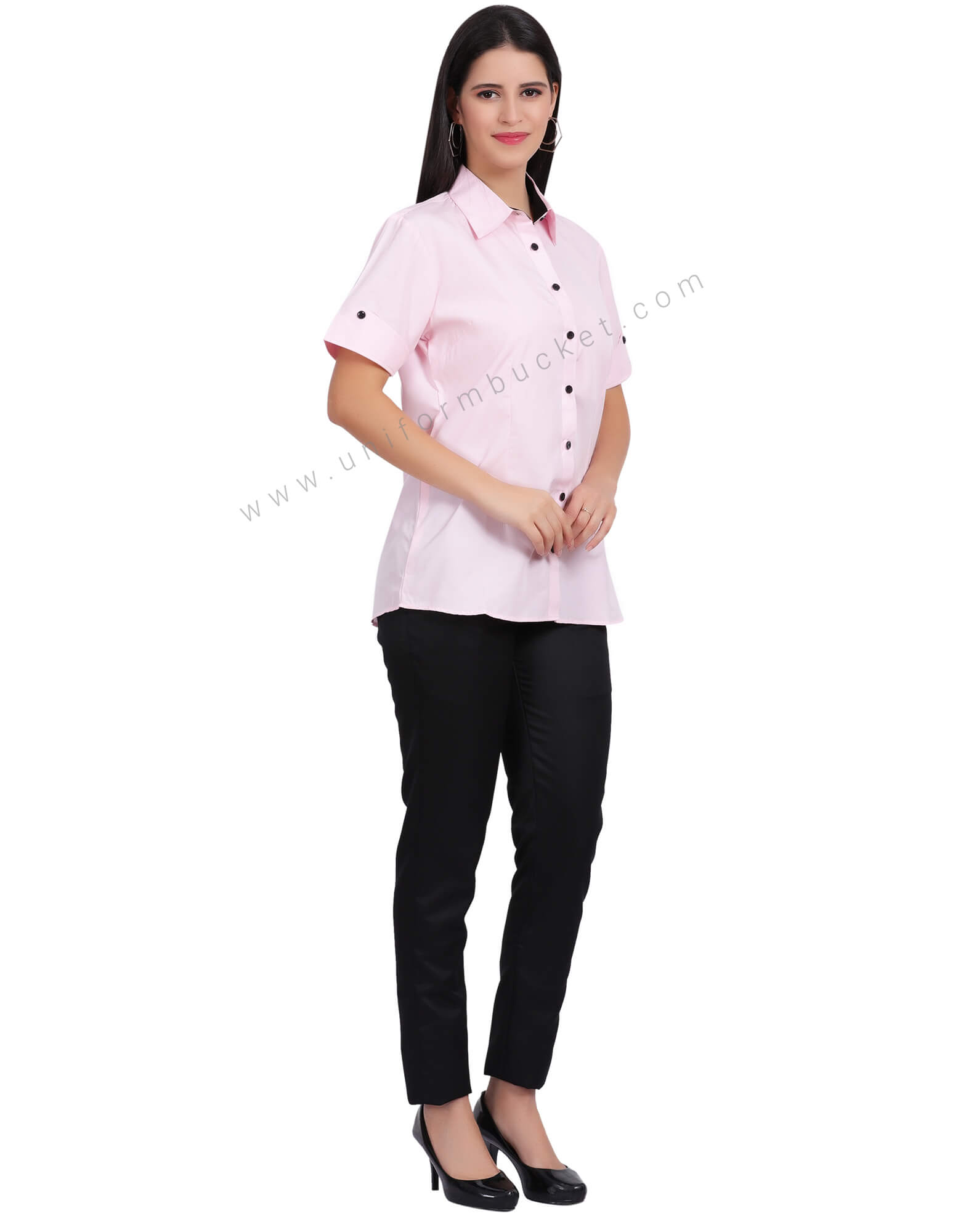 FEMALE HALF SLEEVE BOTTOM FOLD V CUT SHIRT WITH BLACK TRIM thumbnail 3