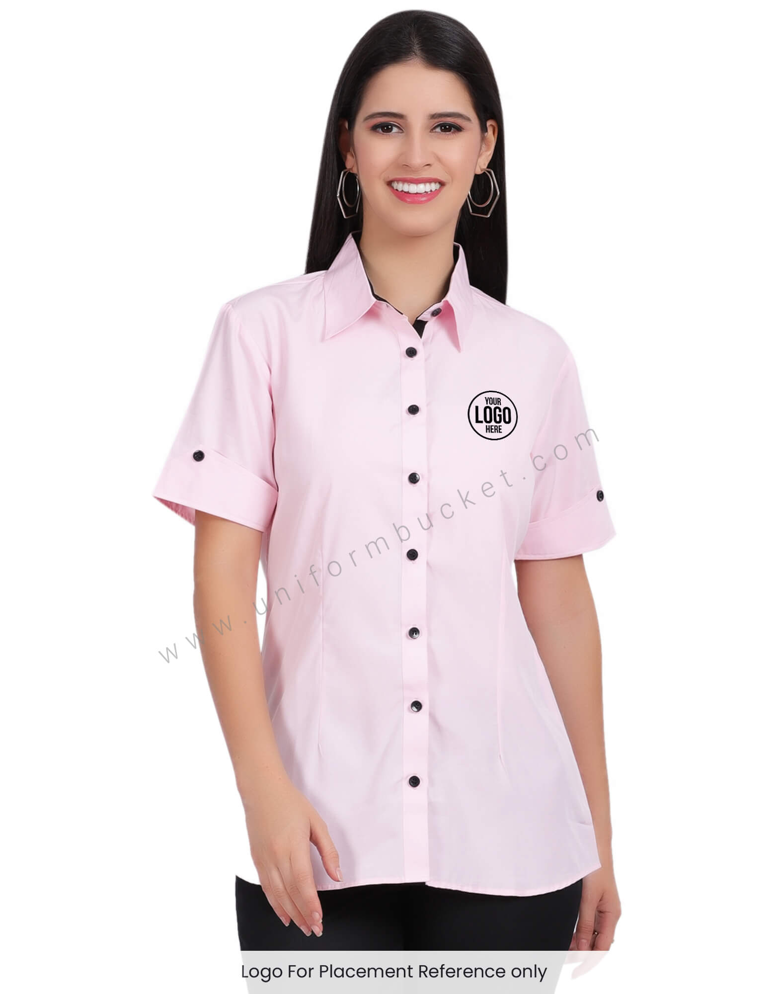 FEMALE HALF SLEEVE BOTTOM FOLD V CUT SHIRT WITH BLACK TRIM view 1