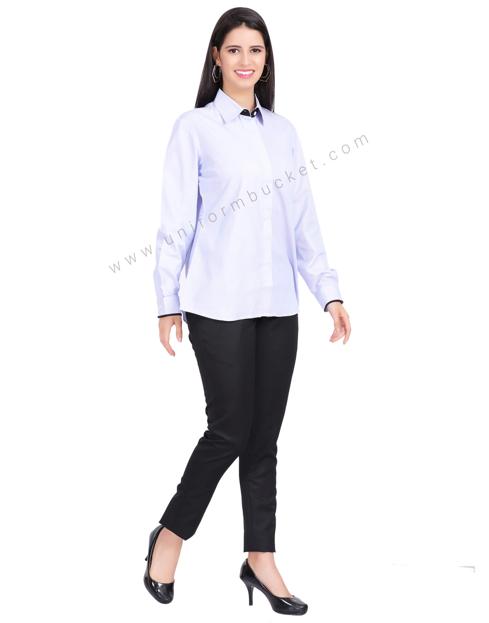 FEMALE HIDDEN PLACKET SHIRT WITH BLACK PIPING  ON CUFF thumbnail 3