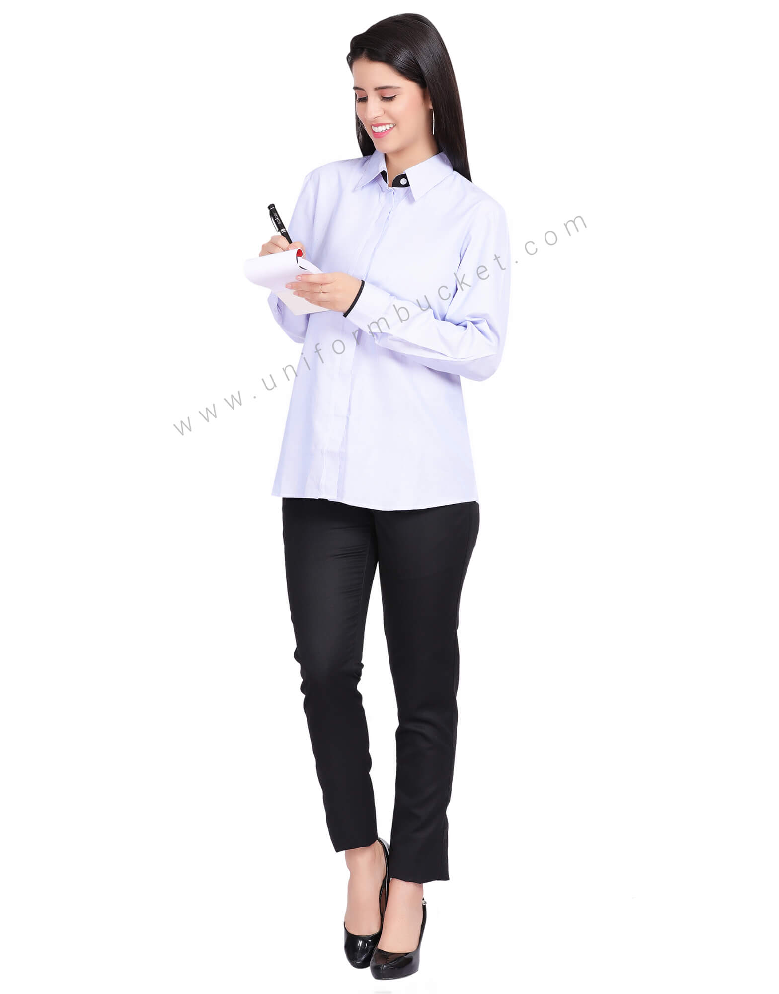 FEMALE HIDDEN PLACKET SHIRT WITH BLACK PIPING  ON CUFF thumbnail 5