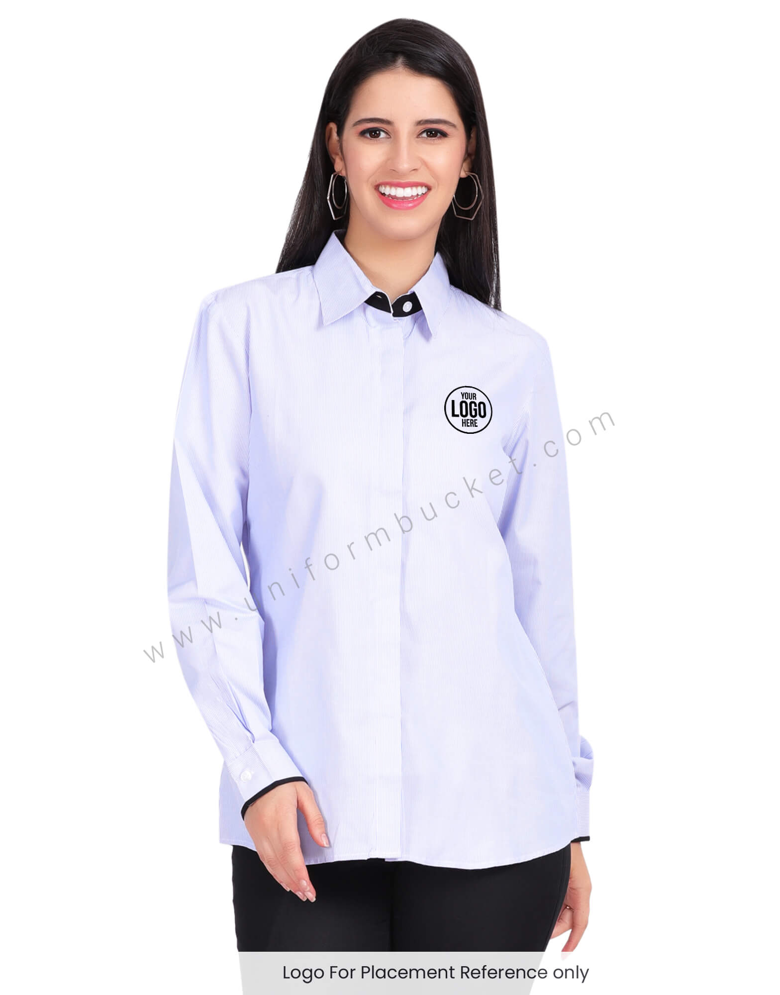 FEMALE HIDDEN PLACKET SHIRT WITH BLACK PIPING  ON CUFF view 1