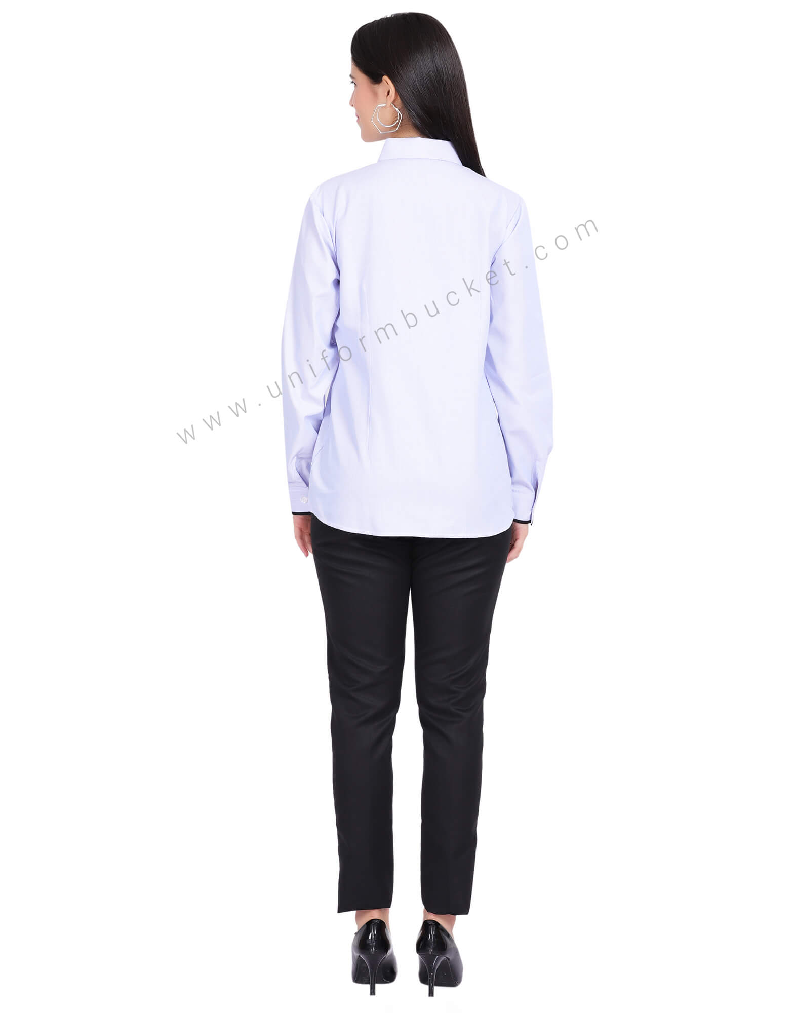 FEMALE HIDDEN PLACKET SHIRT WITH BLACK PIPING  ON CUFF thumbnail 4