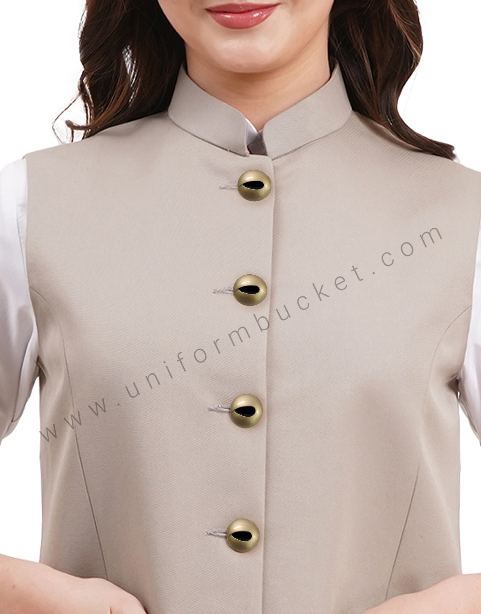 female khaki nehru jacket with golden one eye button thumbnail 5