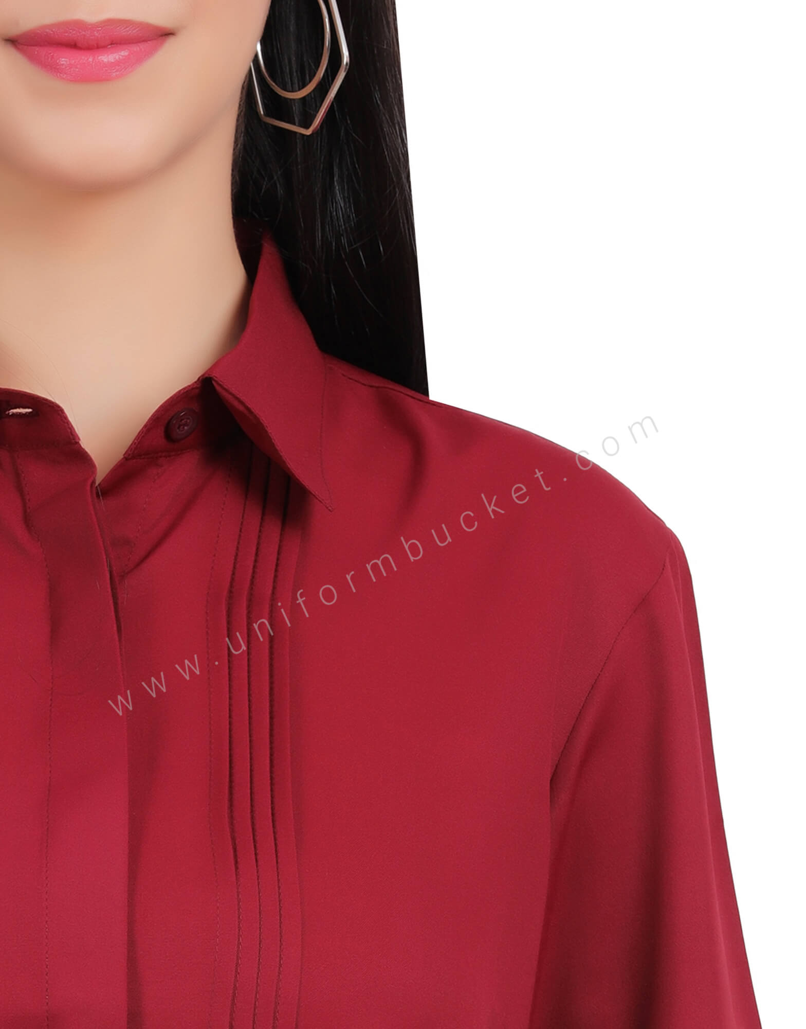 FEMALE MAROON HIDDEN PLACKET SHIRT WITH FRONT  TUCKS thumbnail 5