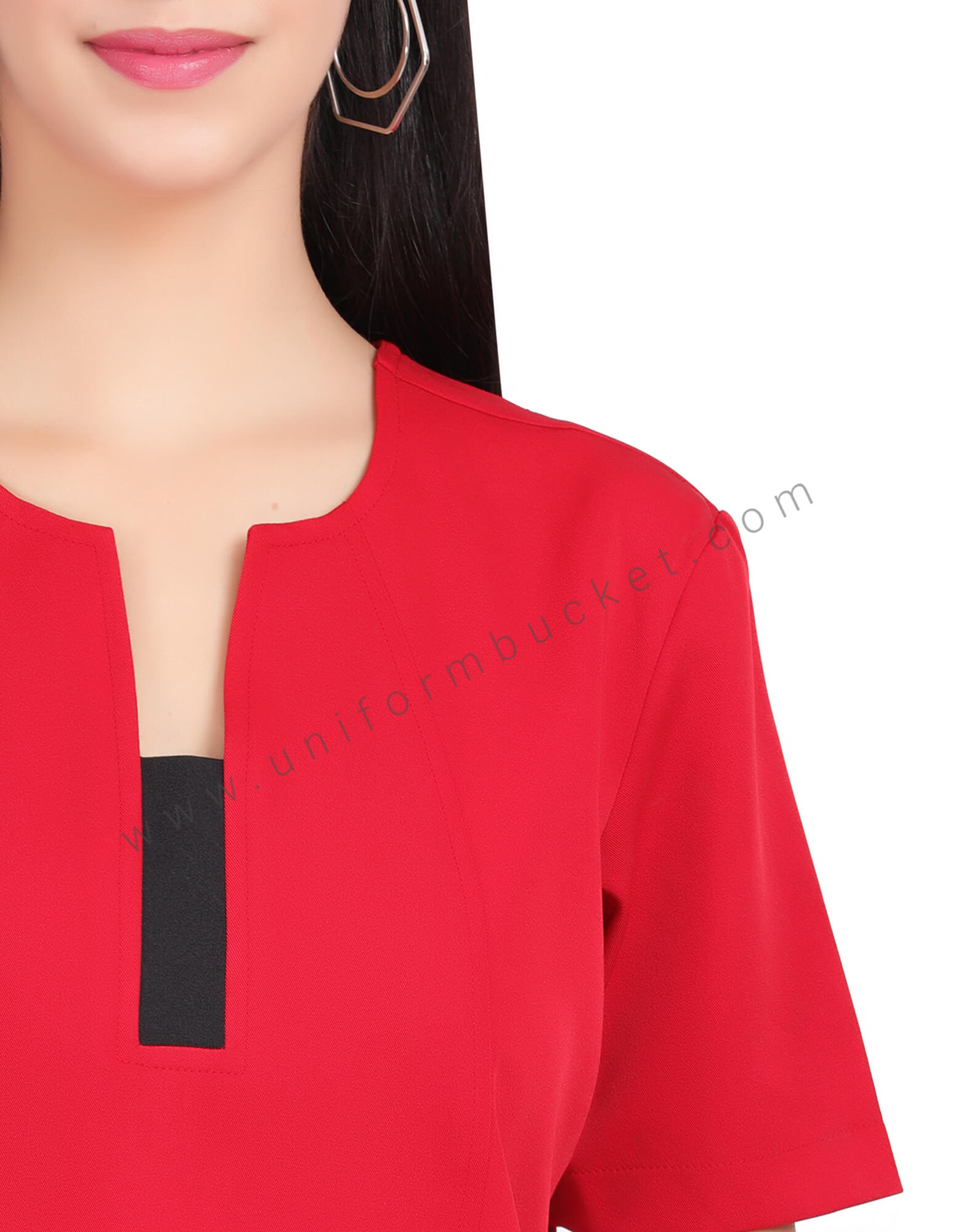FEMALE RED TOP WITH BLACK NECK STRIPE thumbnail 5