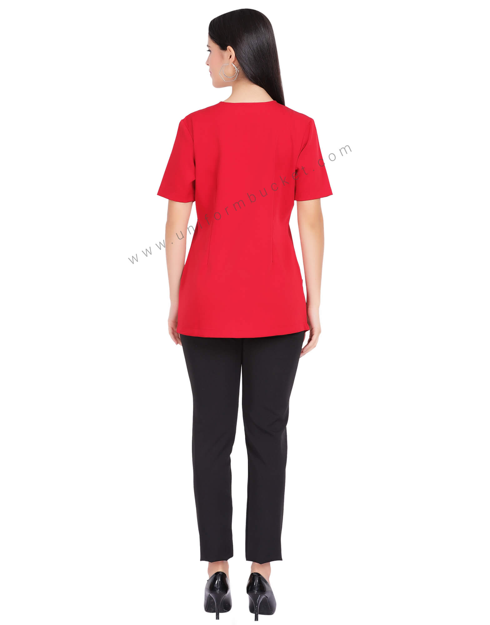 FEMALE RED TOP WITH BLACK NECK STRIPE thumbnail 4