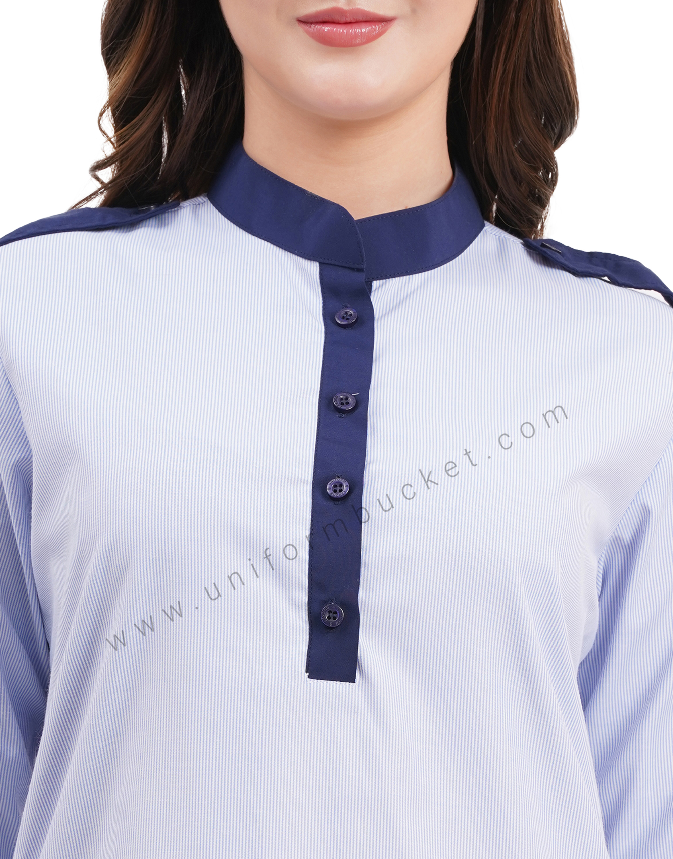 female Security Guard blue & white lining kurti with navy blue dupatta & salwar thumbnail 5