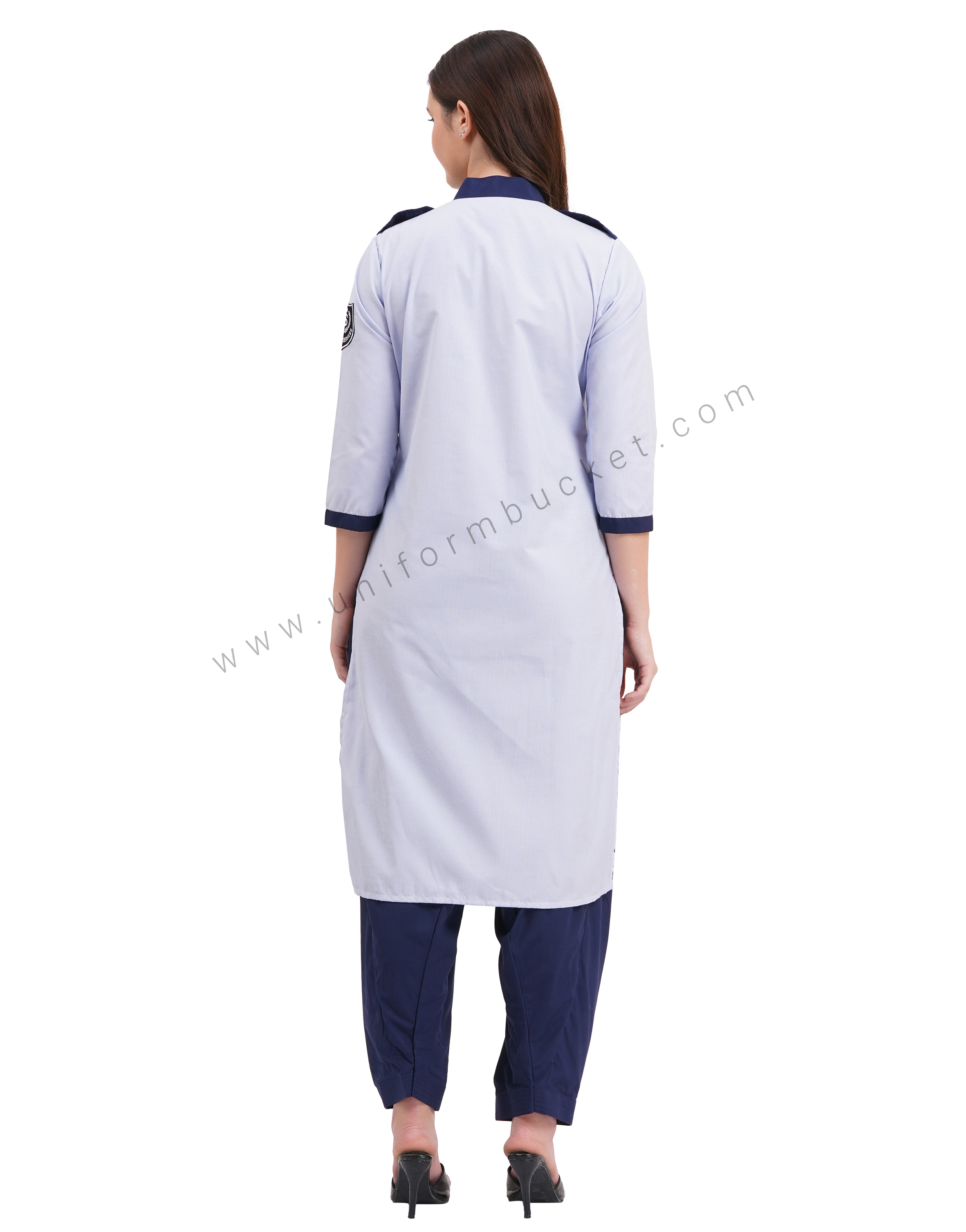 female Security Guard blue & white lining kurti with navy blue dupatta & salwar thumbnail 7
