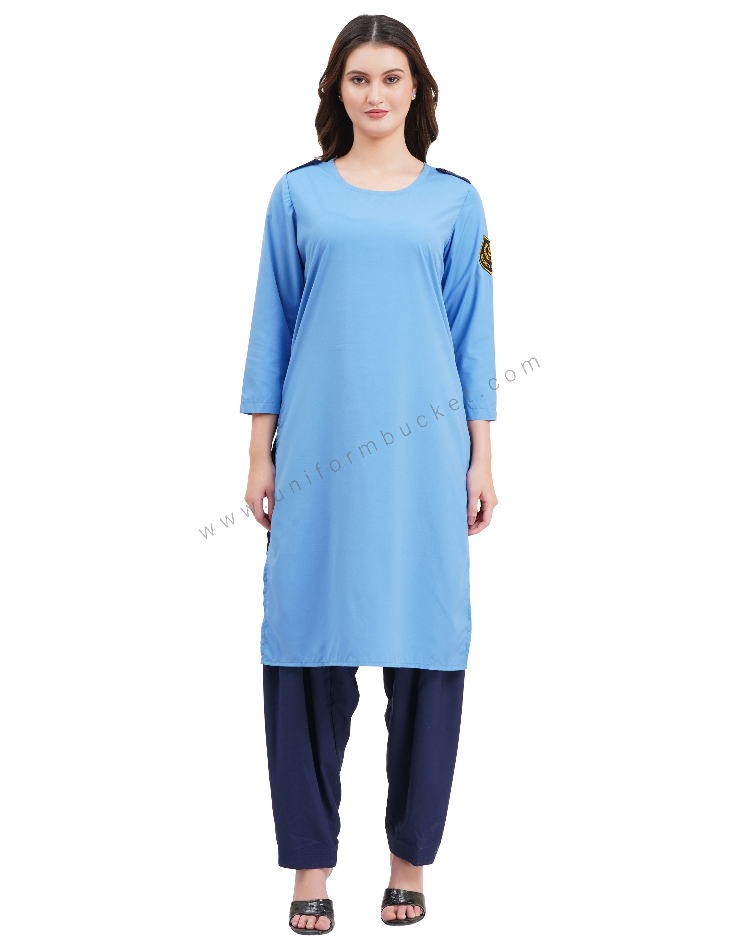 female Security Guard round neck blue kurti with navy blue dupatta & slawar thumbnail 2