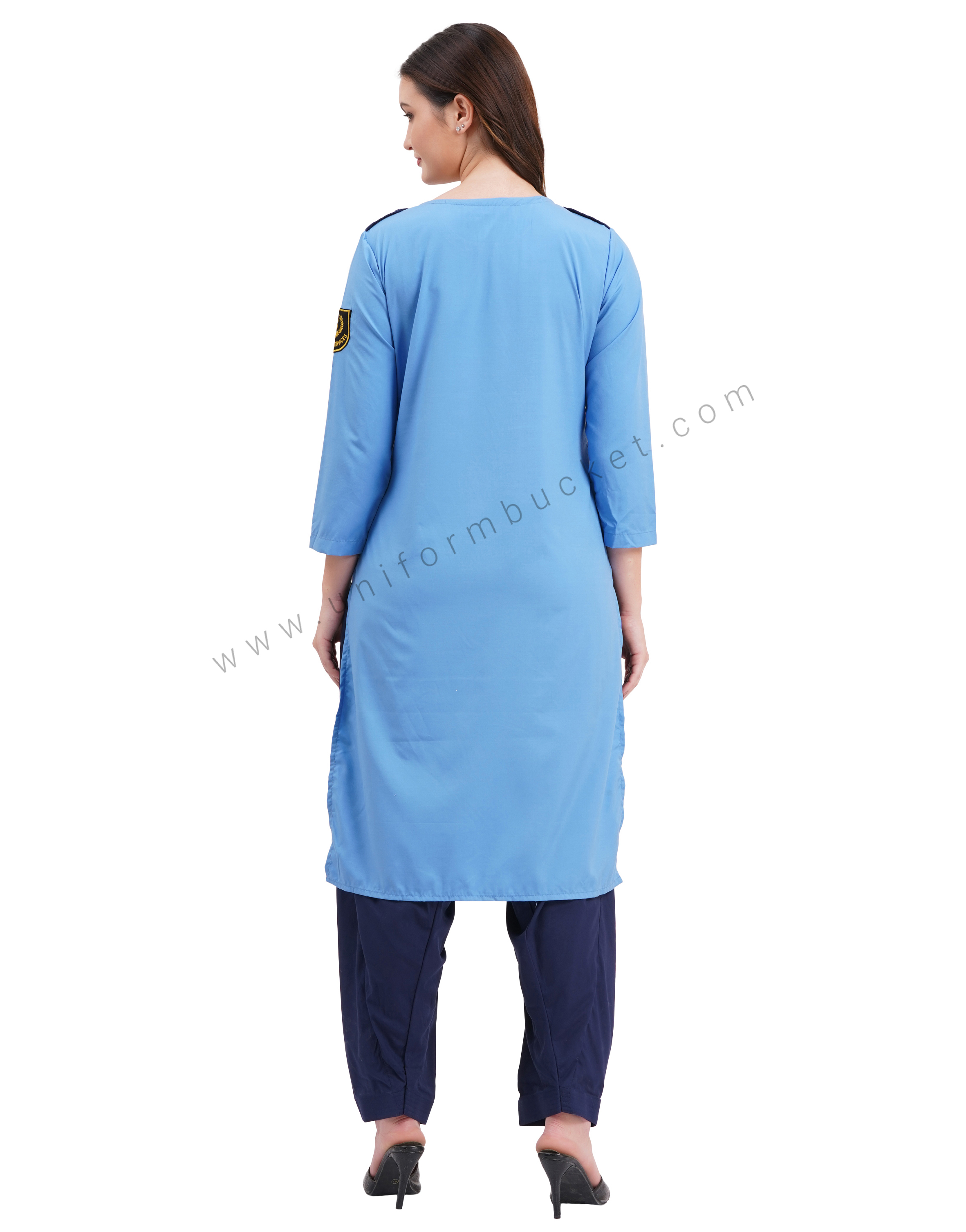female Security Guard round neck blue kurti with navy blue dupatta & slawar thumbnail 3