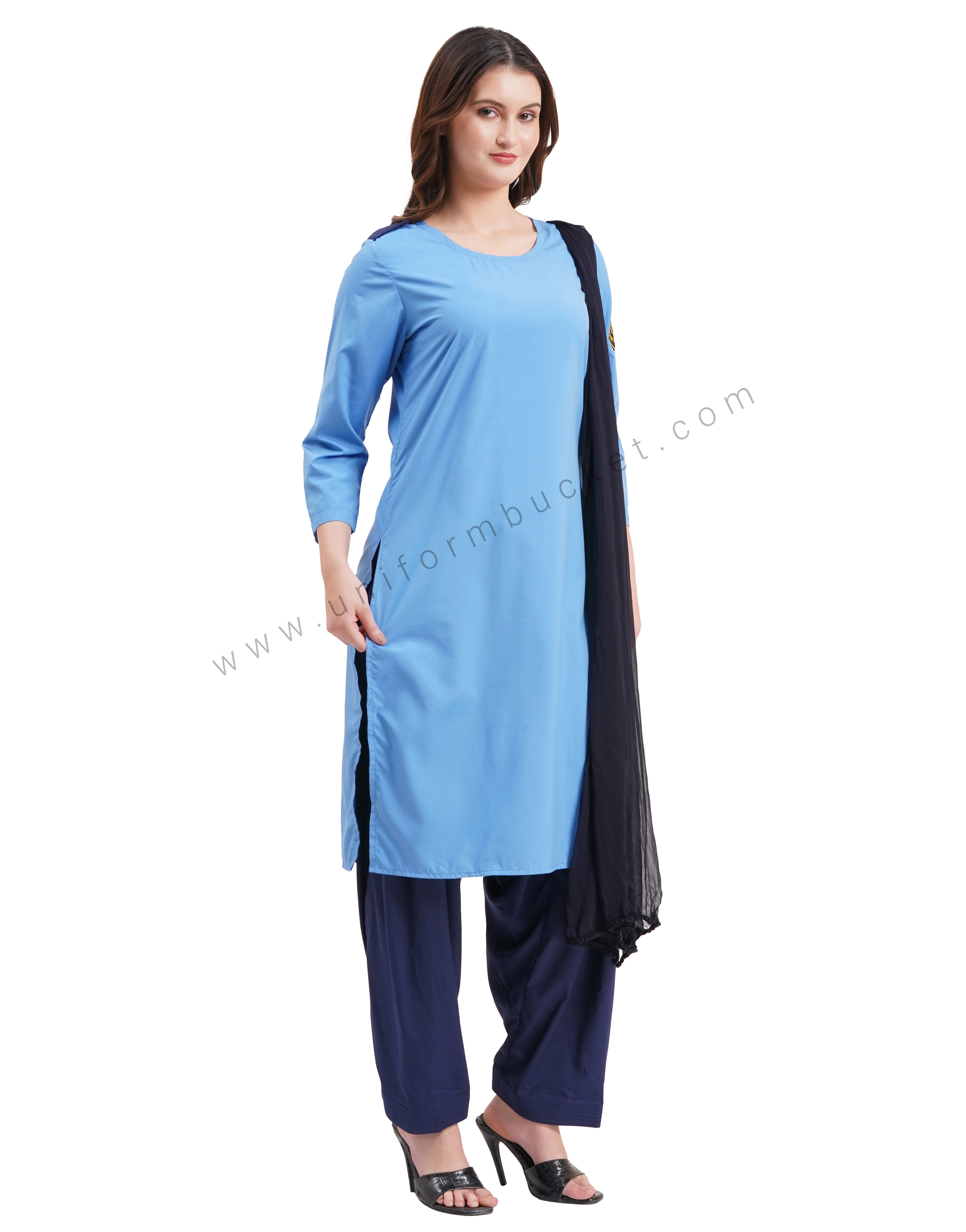 female Security Guard round neck blue kurti with navy blue dupatta & slawar thumbnail 5