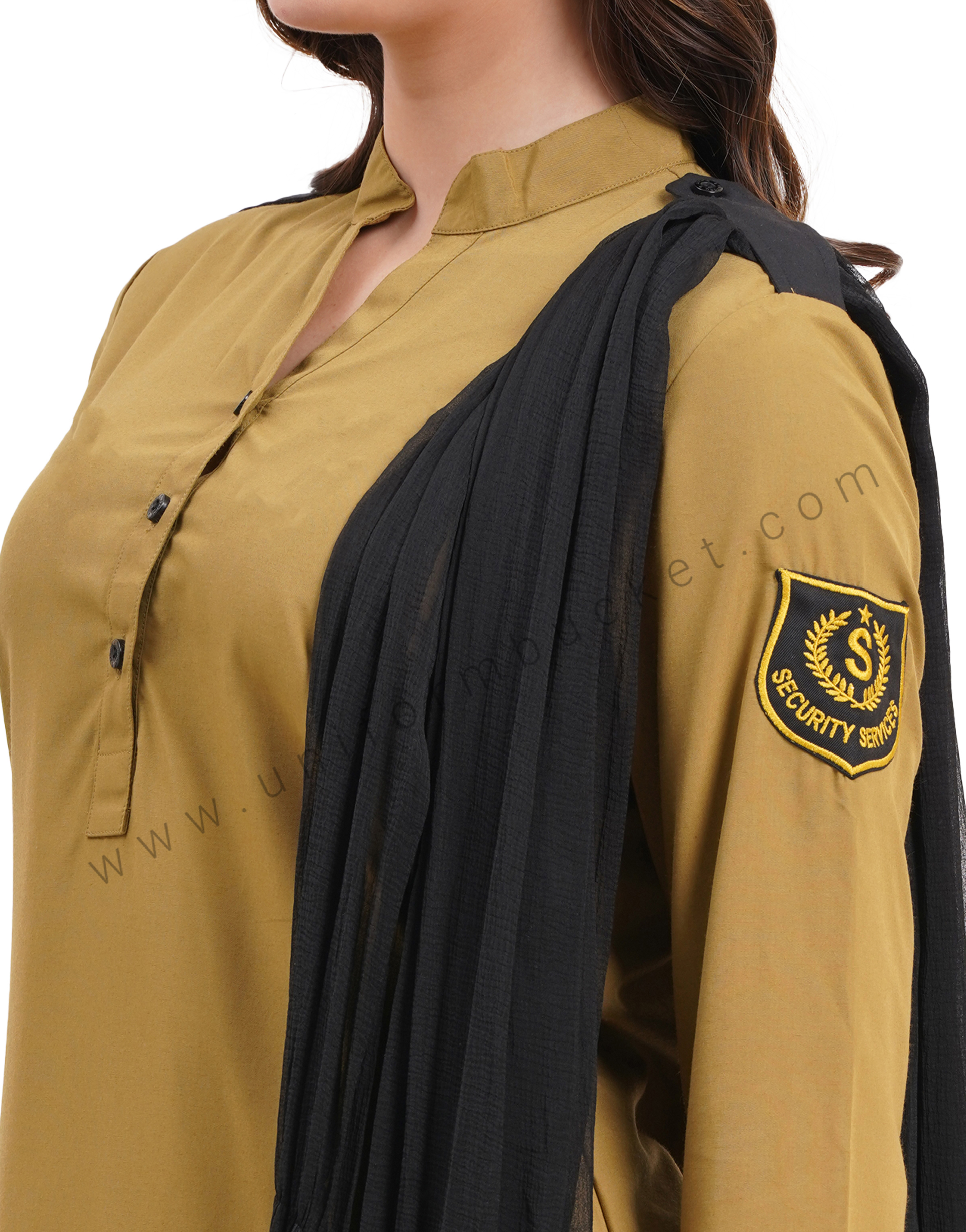 female Security Guard v neck  khaki kurti with dupatta & salwar thumbnail 2