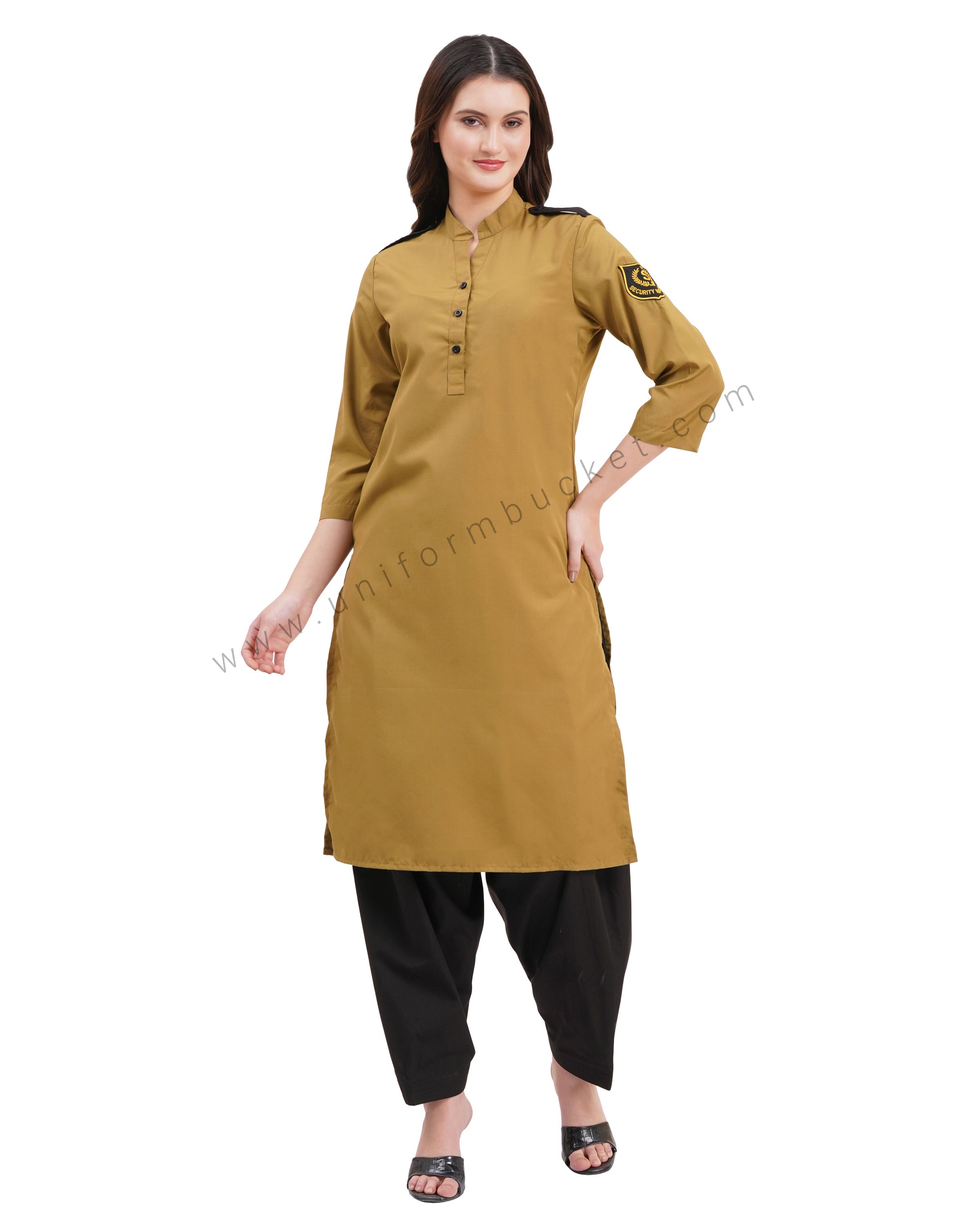 female Security Guard v neck  khaki kurti with dupatta & salwar thumbnail 6