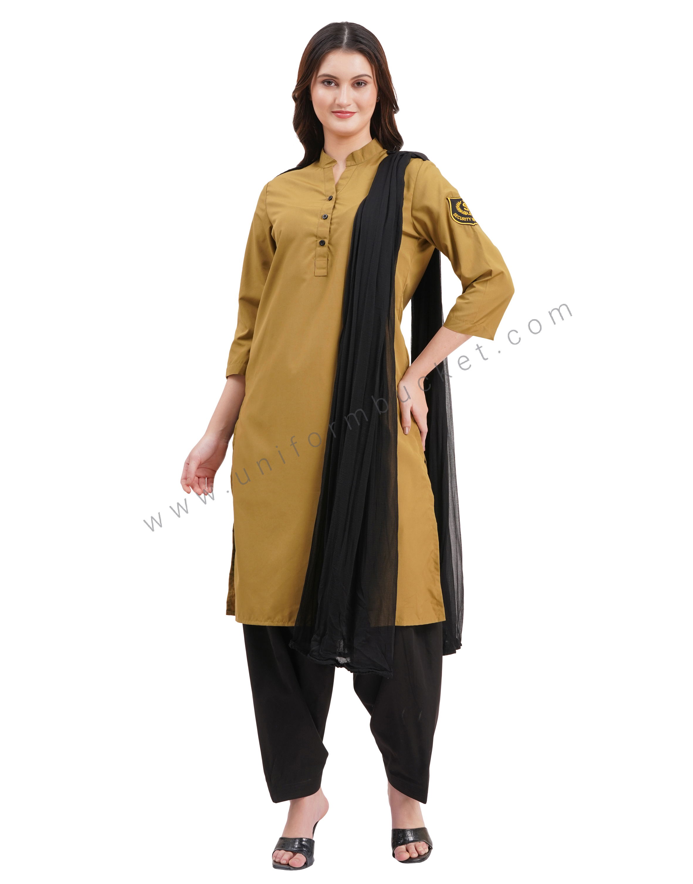 female Security Guard v neck  khaki kurti with dupatta & salwar thumbnail 5