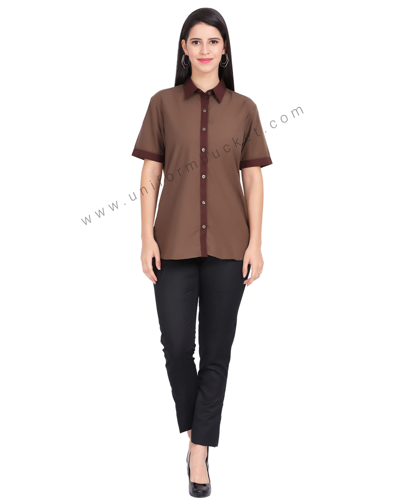FEMALE SHIRT DARK BROWN PLACKET thumbnail 2