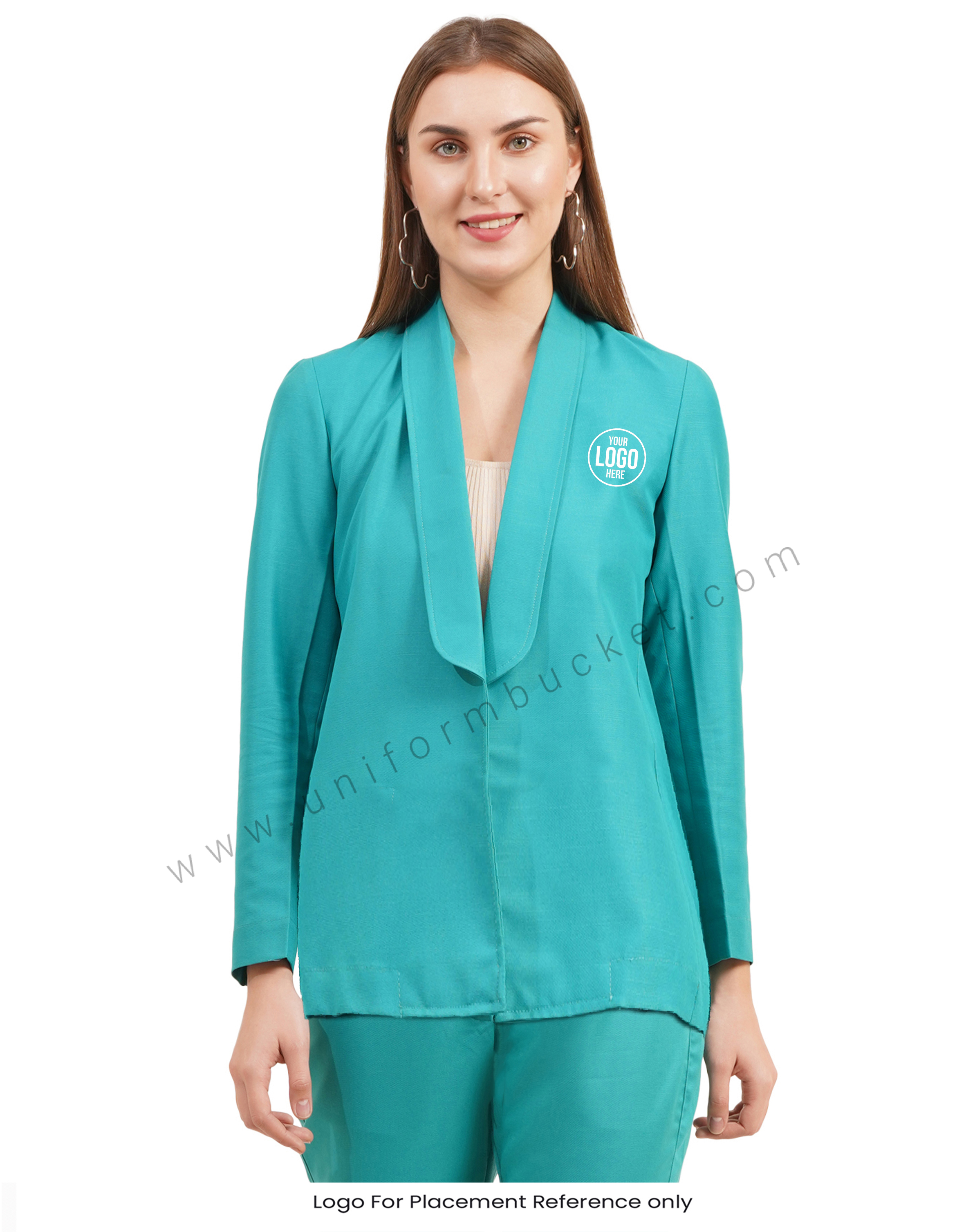 Female Teal Shawl Collar Blazer view 1