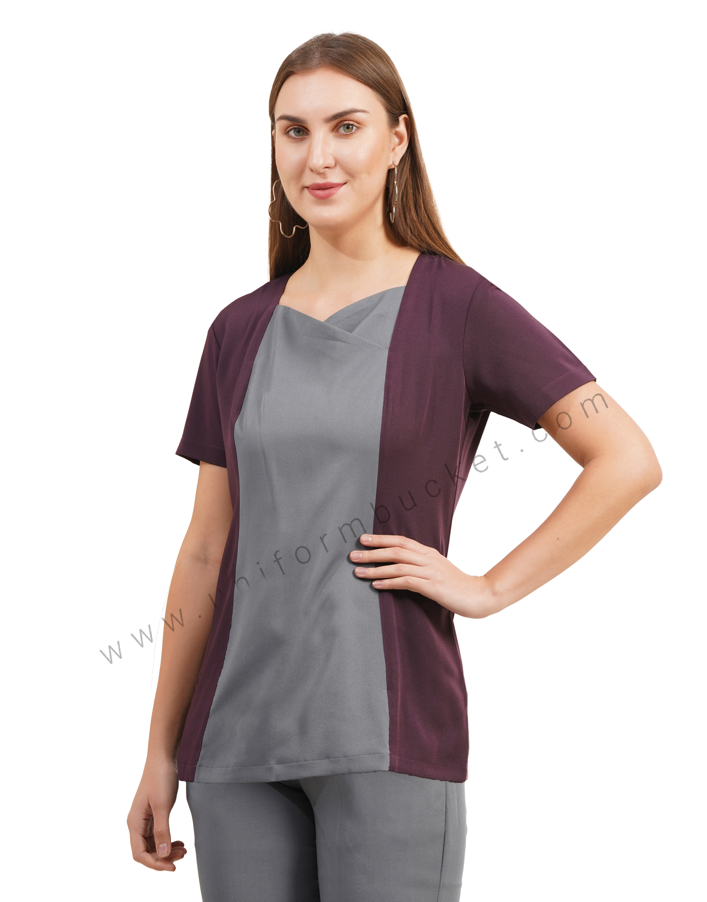 female top with wine & grey front joint top in half sleeve thumbnail 2