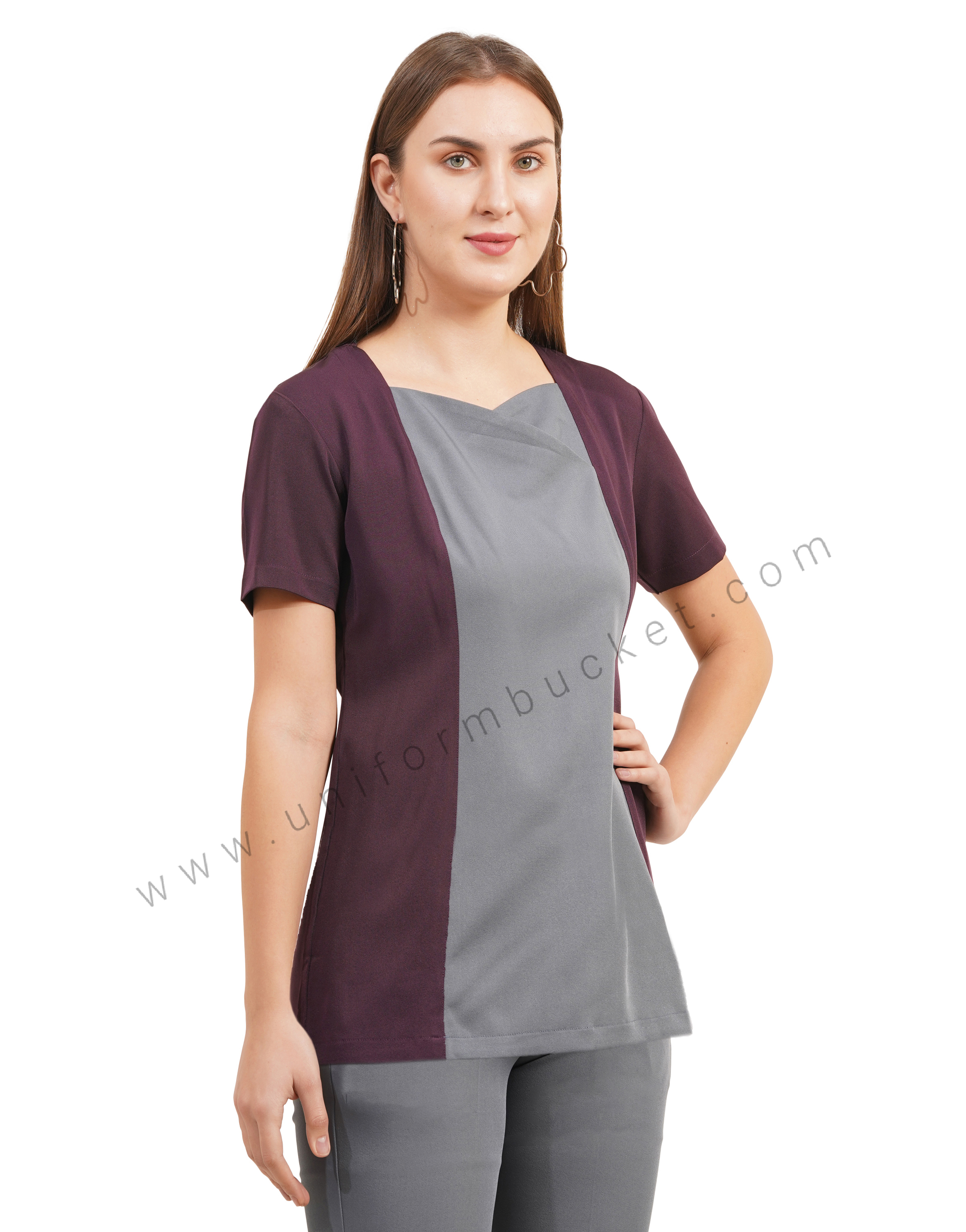 female top with wine & grey front joint top in half sleeve thumbnail 3